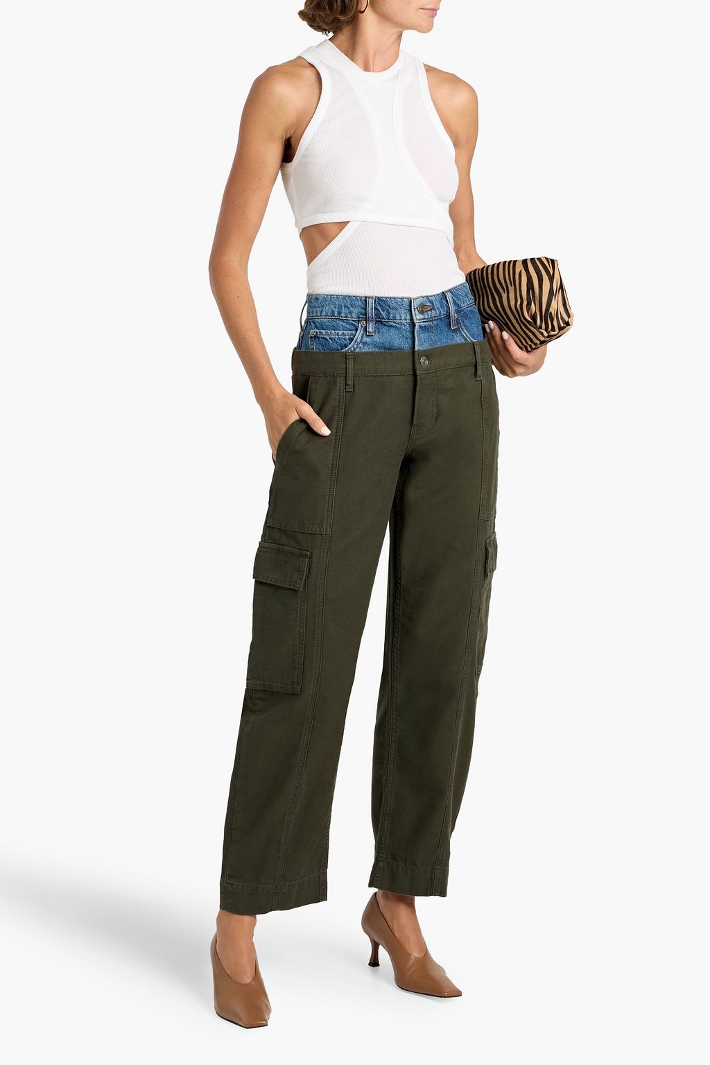 FRAME Le Mix denim-trimmed cotton-canvas cargo pants
