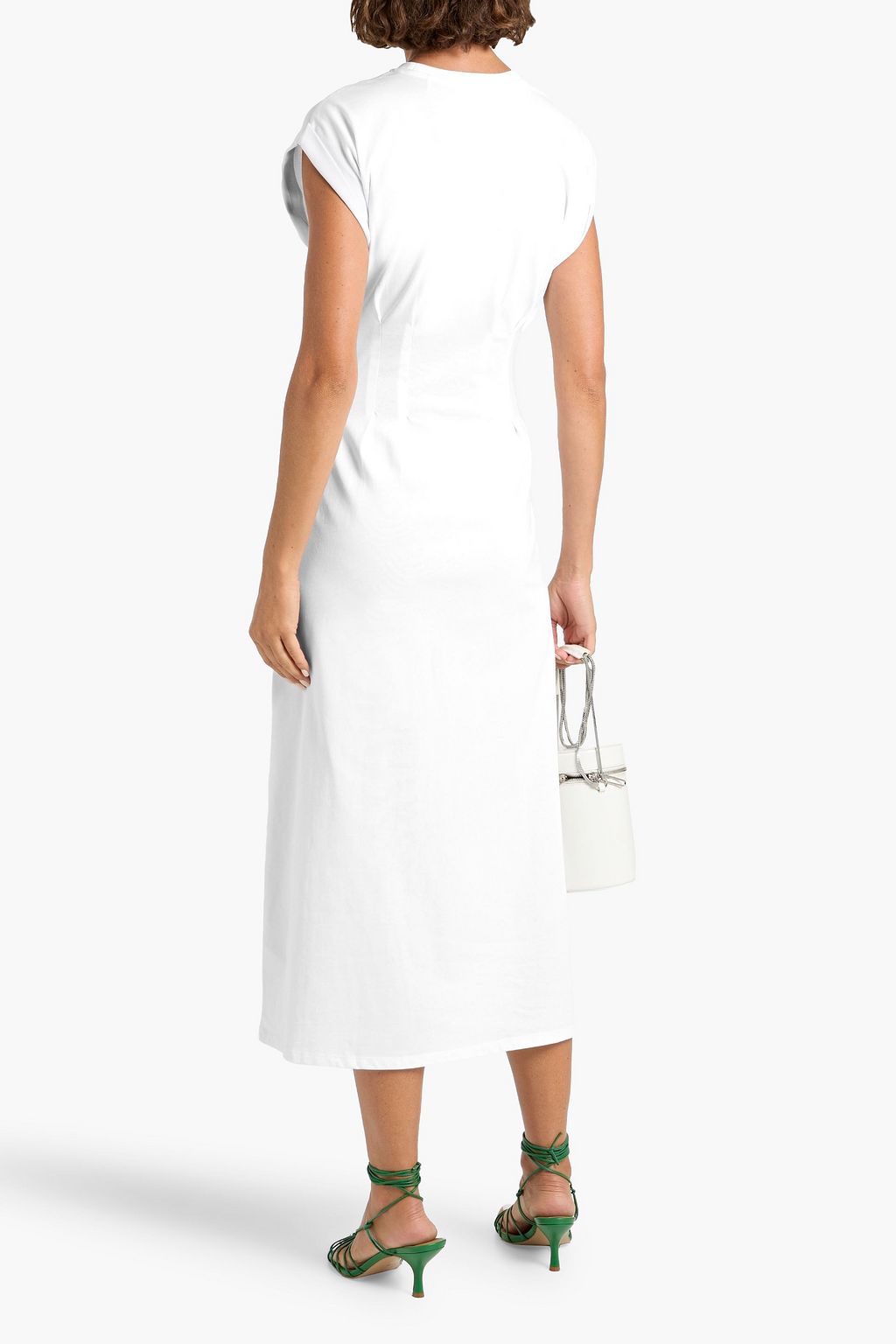 FRAME The Nipped pleated cotton-jersey midi dress