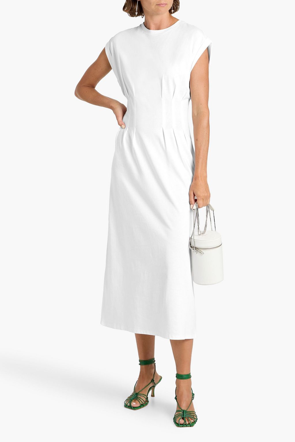 FRAME The Nipped pleated cotton-jersey midi dress