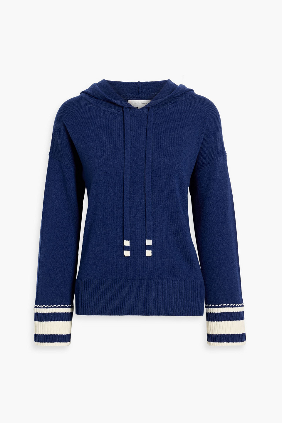 Chinti & Parker Ahoy Embroidered Striped Wool And Cashmere-blend Hoodie In Blue