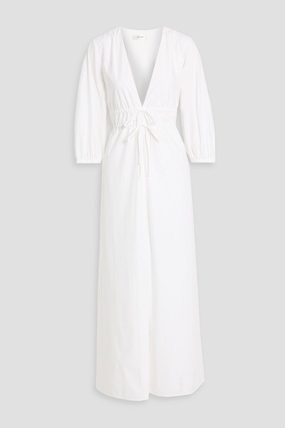 Frame The Cinched Cotton-poplin Maxi Dress In White