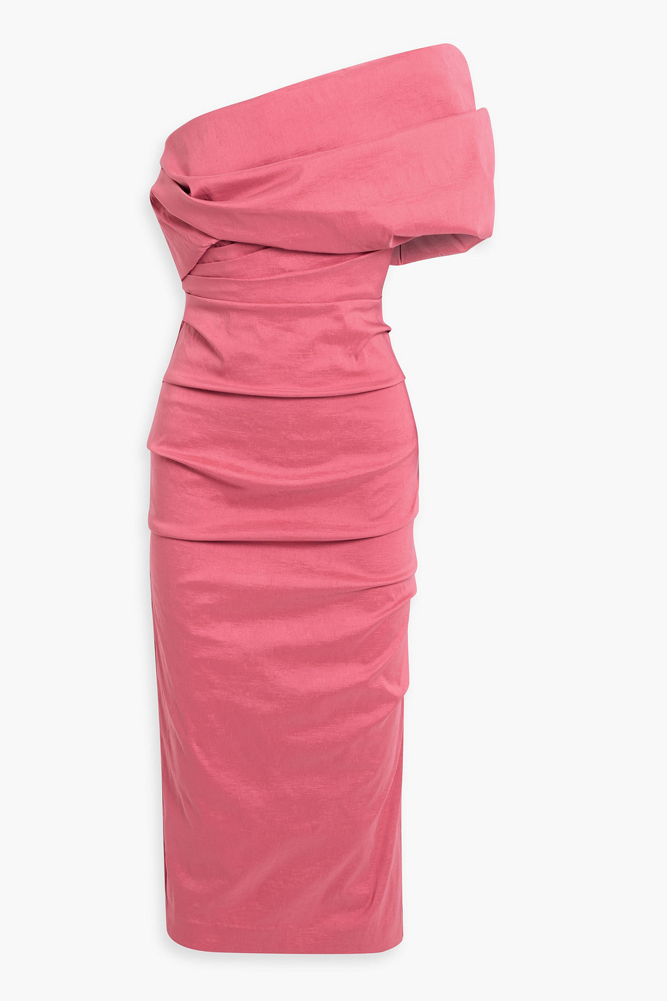 Rachel Gilbert Kat One-shoulder Draped Shantung Midi Dress In Pink