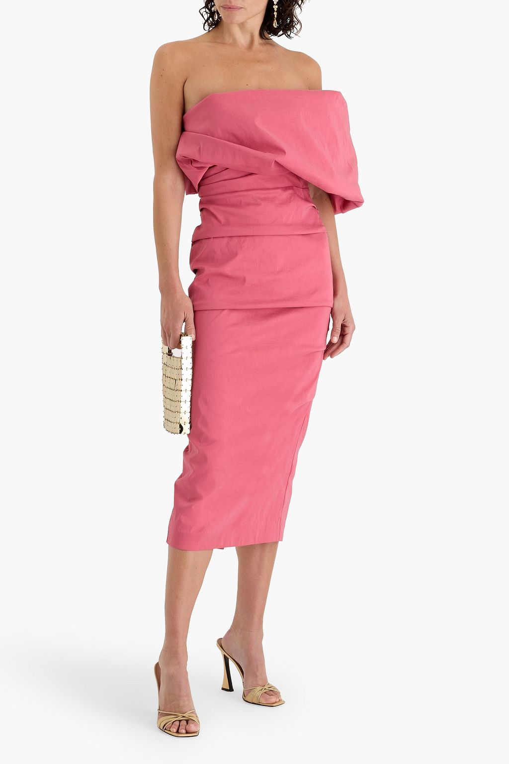 RACHEL GILBERT Kat one-shoulder draped shantung midi dress