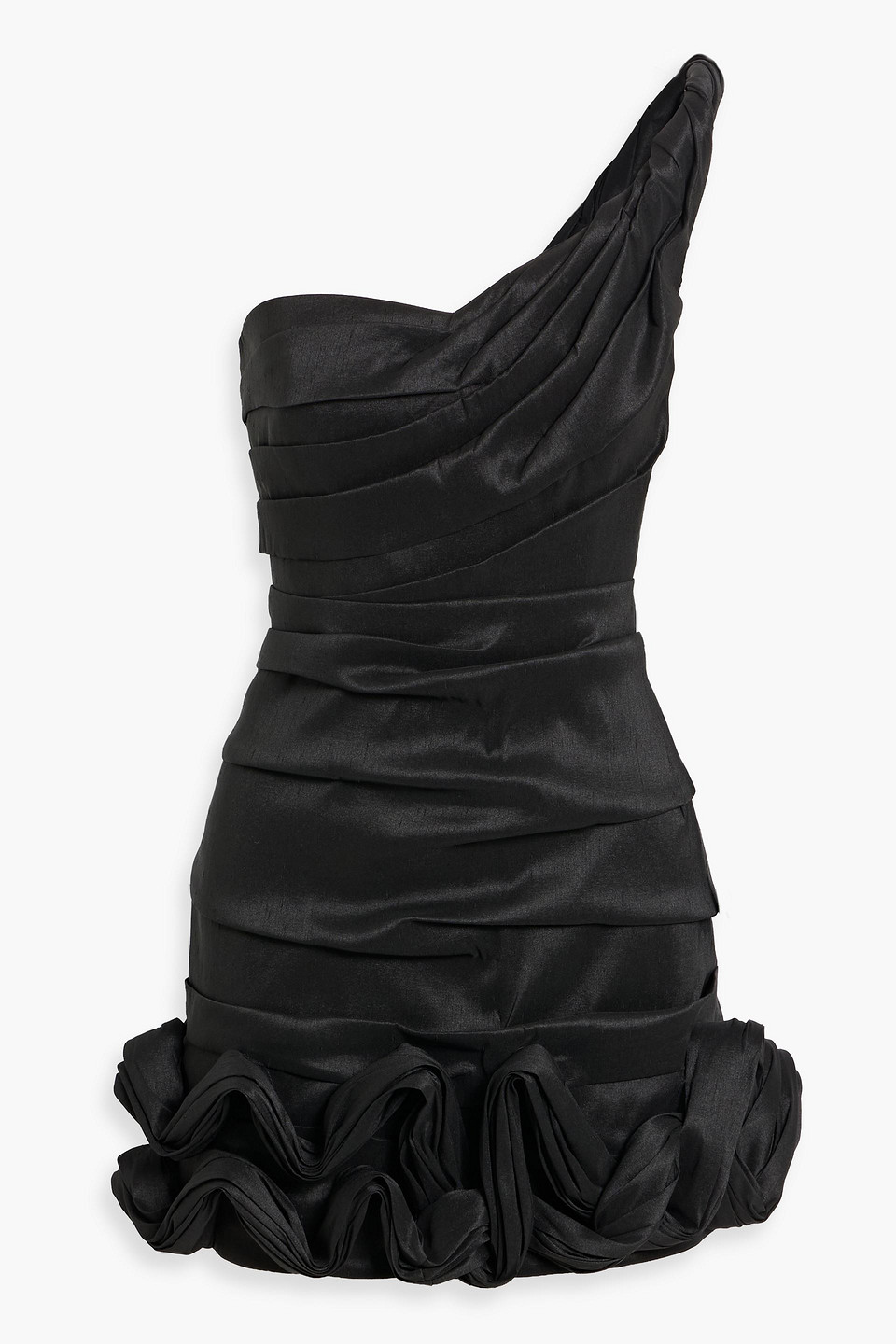 Rachel Gilbert Ochre One-shoulder Ruffled Shantung Mini Dress In Black
