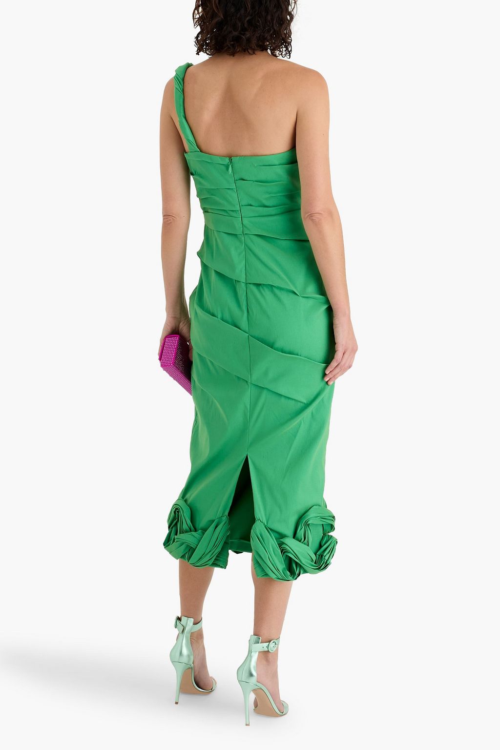 RACHEL GILBERT Ochre one-shoulder ruffled shantung midi dress