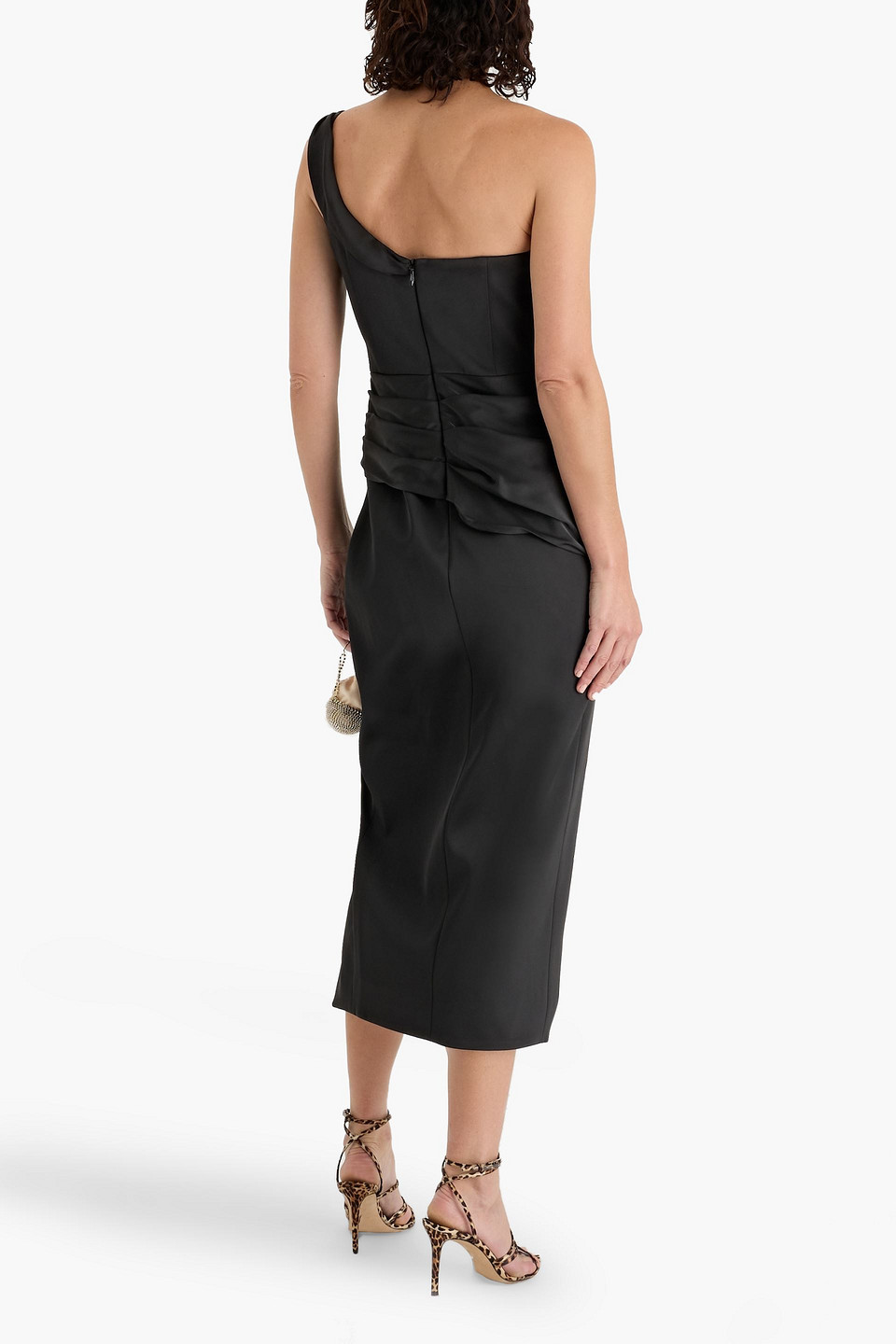  Rachel Gilbert - Duke Drapiertes Midikleid Aus Satin Mit Asymmetrischer Schulterpartie - Schwarz - 5 