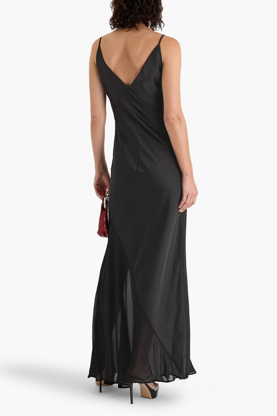 Rachel Gilbert Venus Chiffon-paneled Satin-crepe Gown In Black