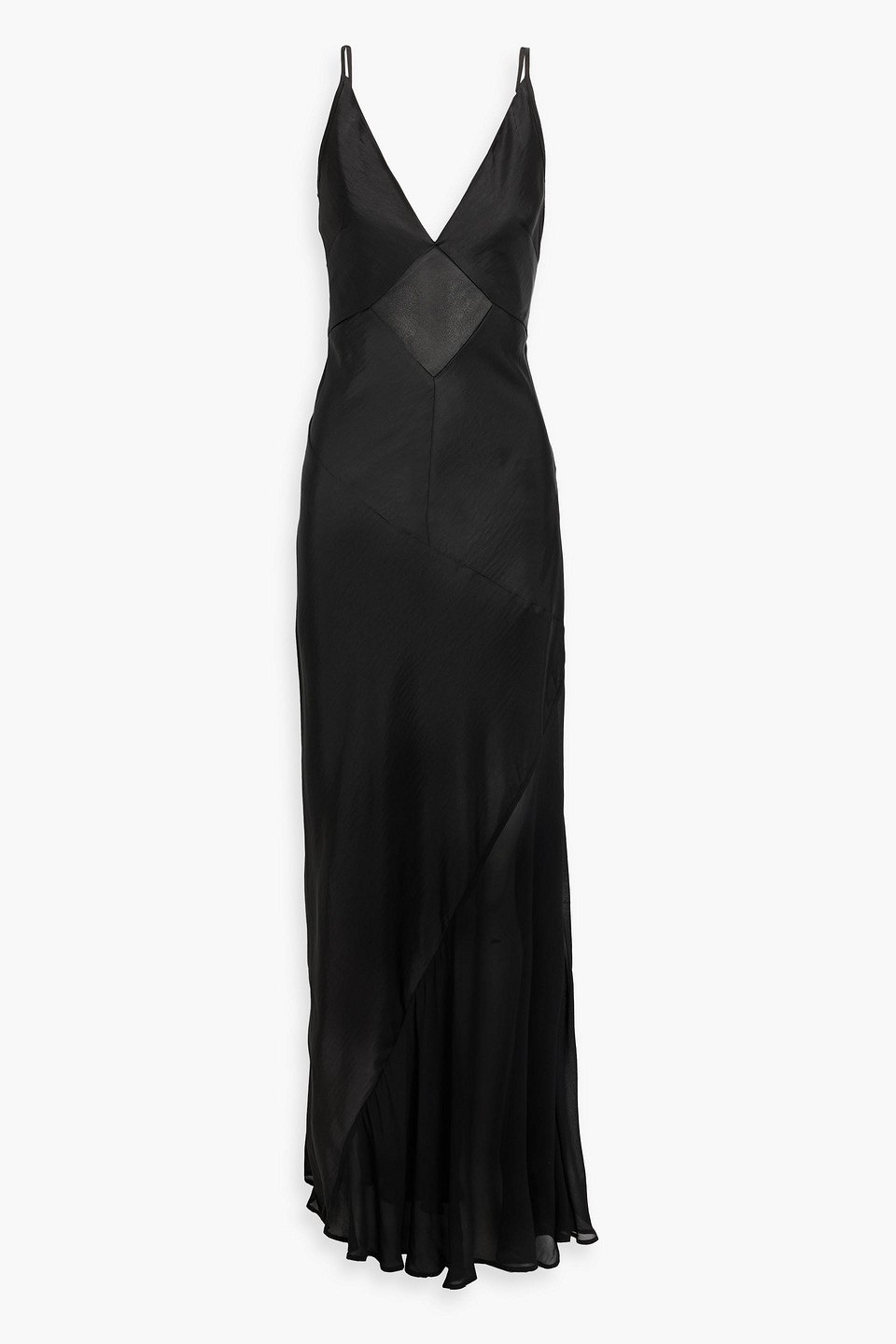 Rachel Gilbert Venus Chiffon-paneled Satin-crepe Gown In Black