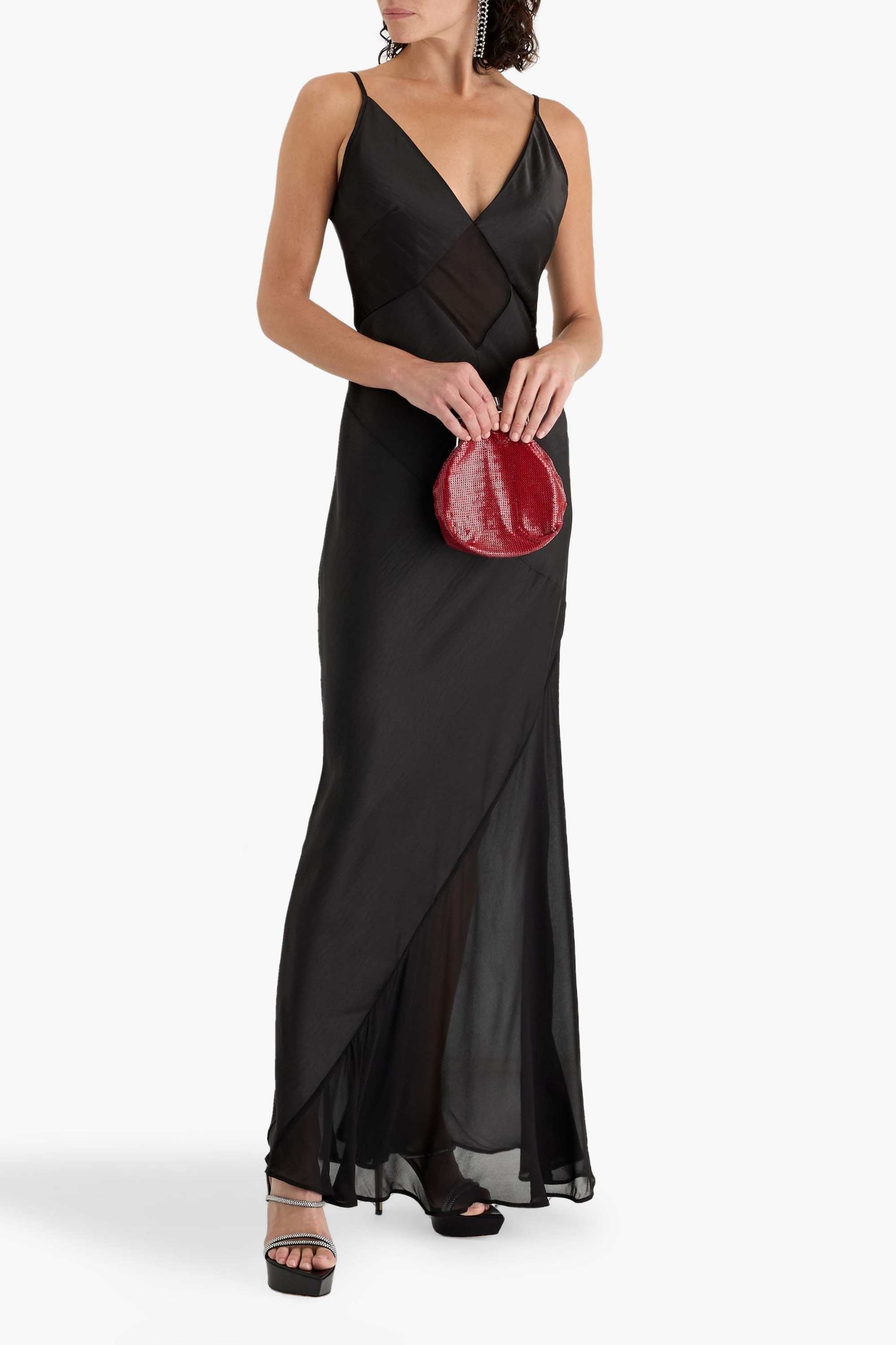 Rachel Gilbert Venus chiffon-paneled satin-crepe gown