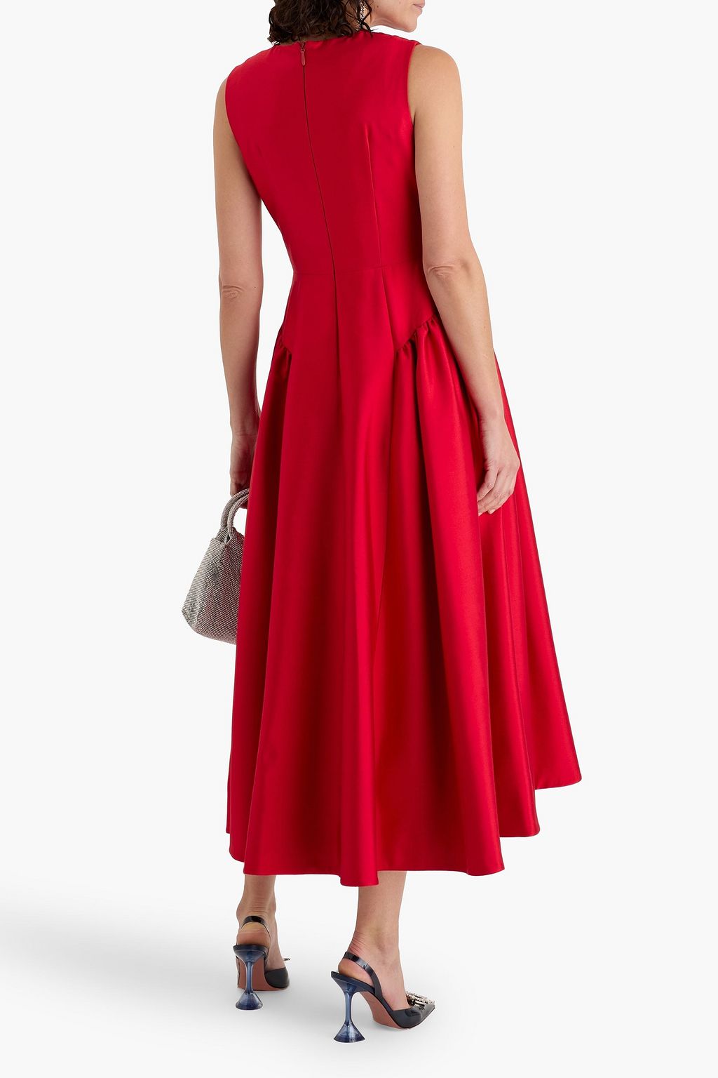 RACHEL GILBERT Sawyer satin-trimmed wool and silk-blend midi dress