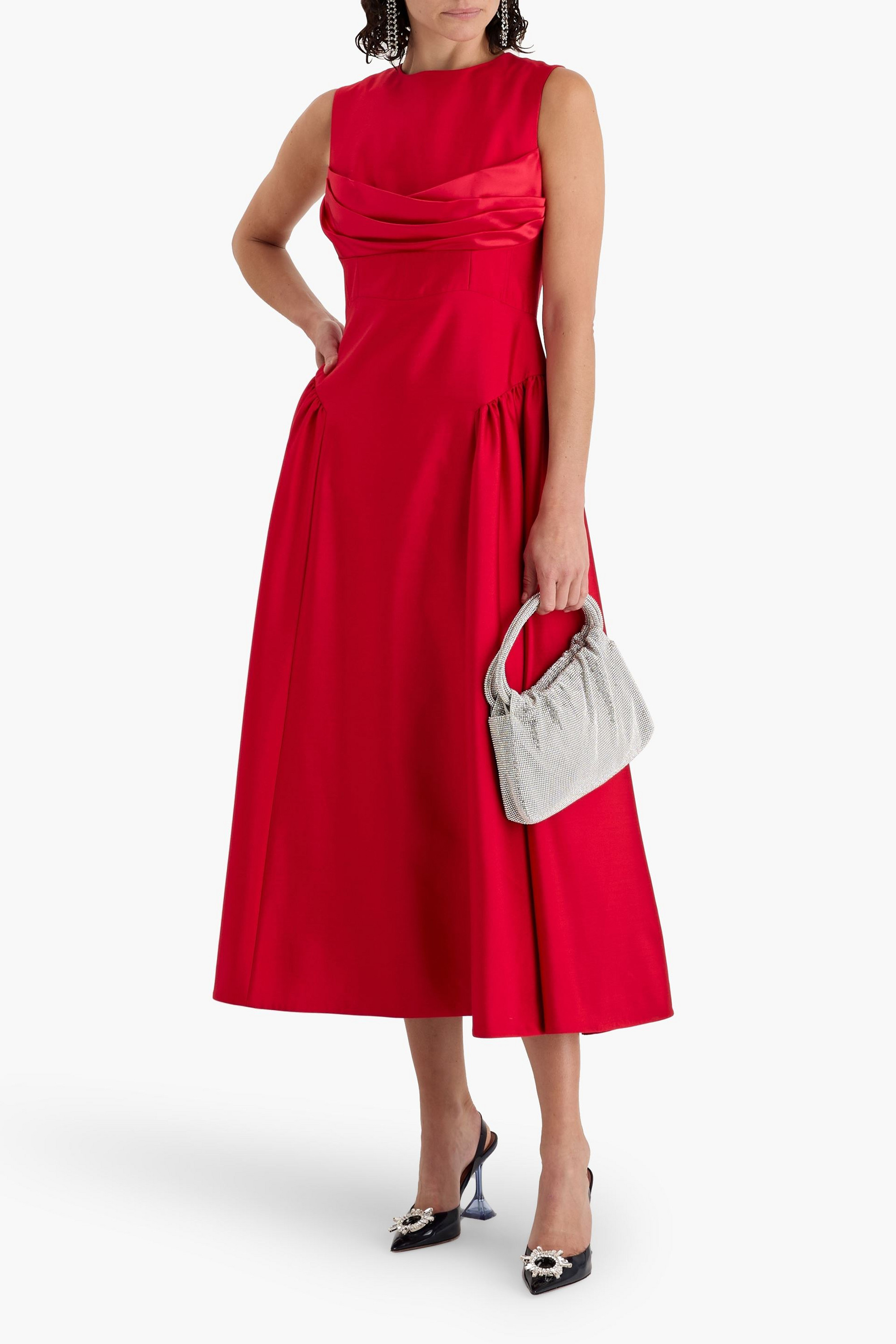 Rachel Gilbert Sawyer satin-trimmed wool and silk-blend midi dress