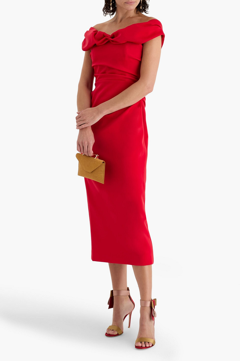 Rachel Gilbert Daria Off-the-shoulder Satin-crepe Midi Dress In Red