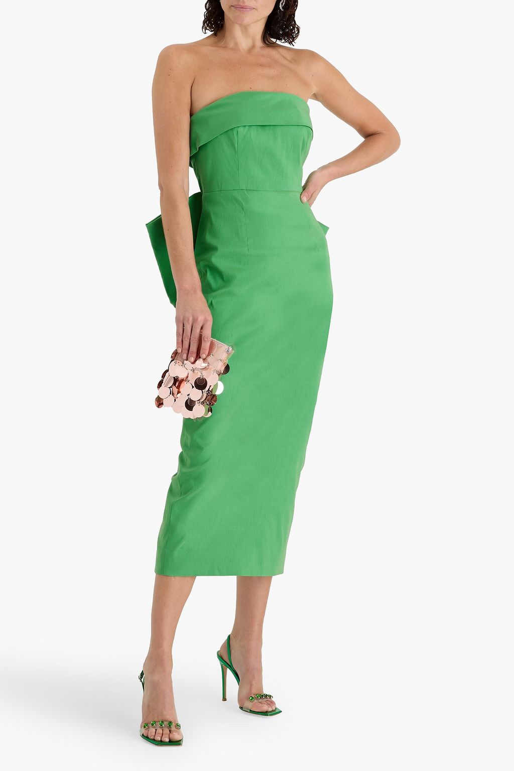 RACHEL GILBERT Birdie strapless bow-detailed shantung midi dress