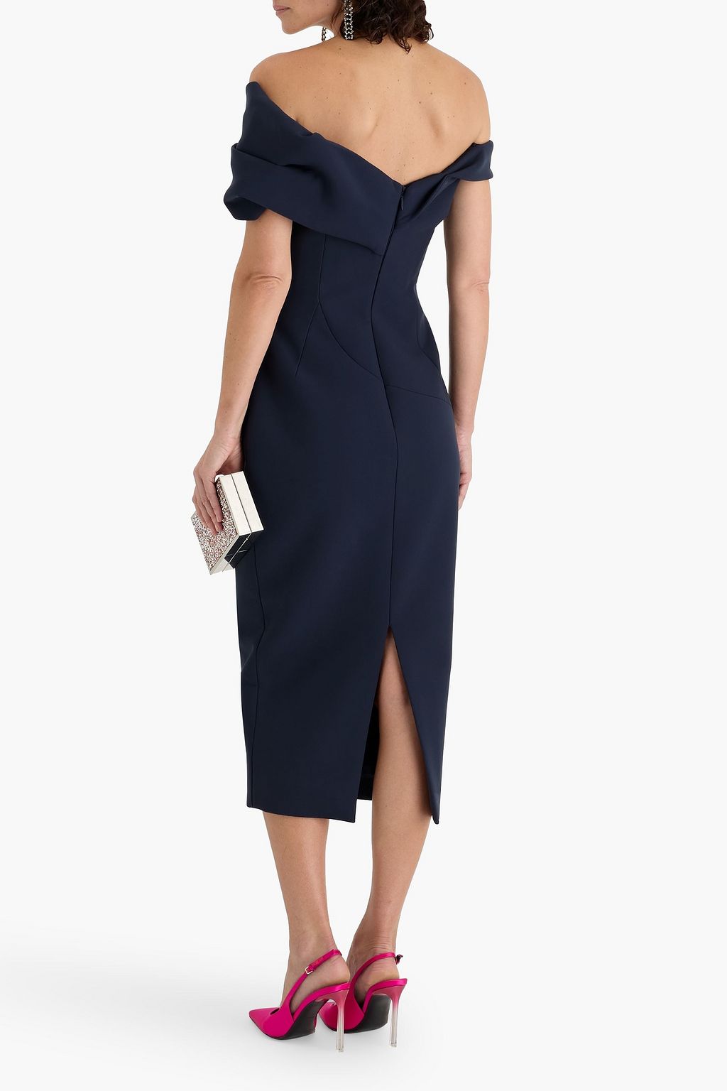 RACHEL GILBERT Matteo off-the-shoulder draped scuba midi dress