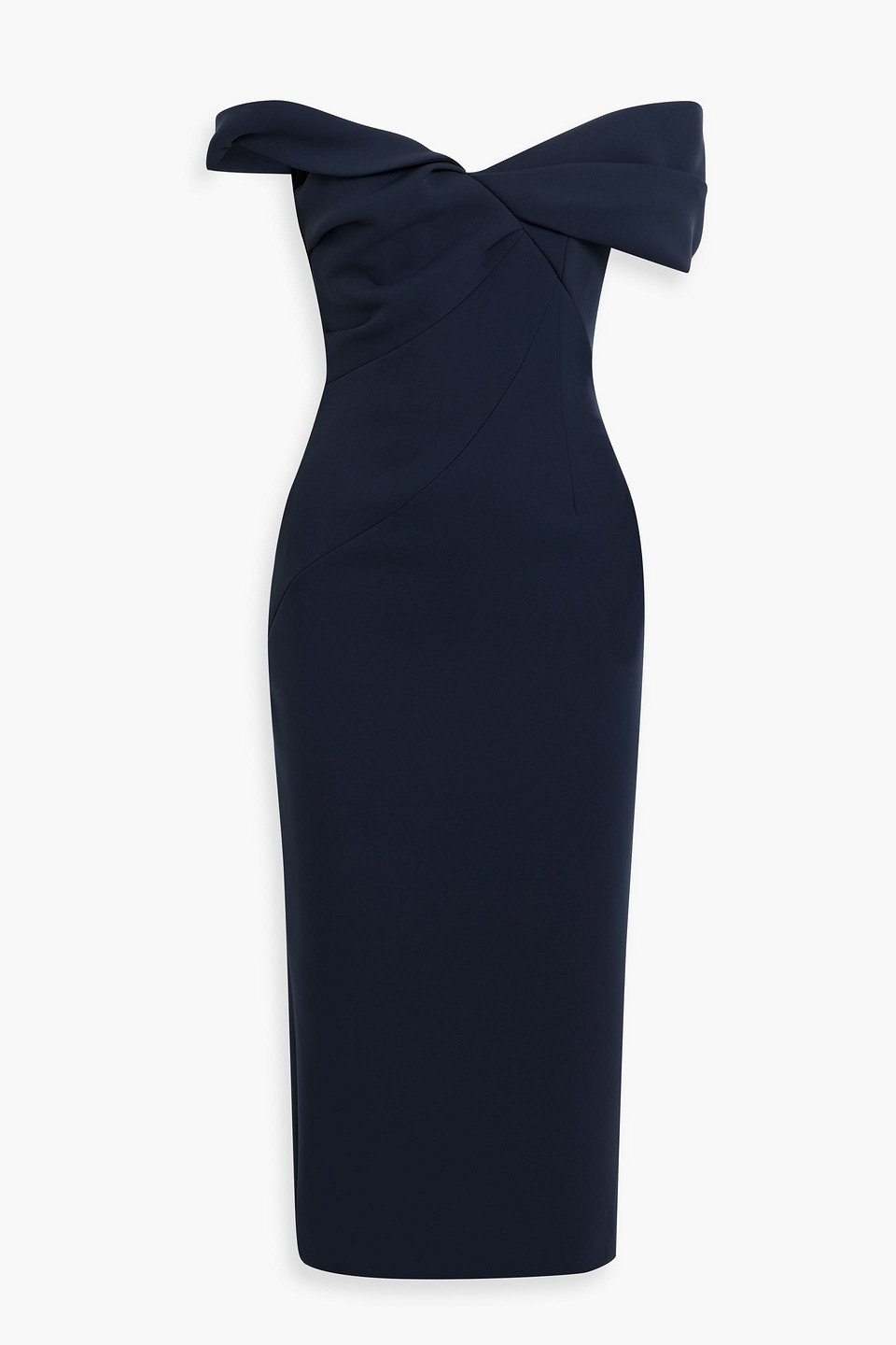Rachel Gilbert Matteo Off-the-shoulder Draped Scuba Midi Dress In Blue