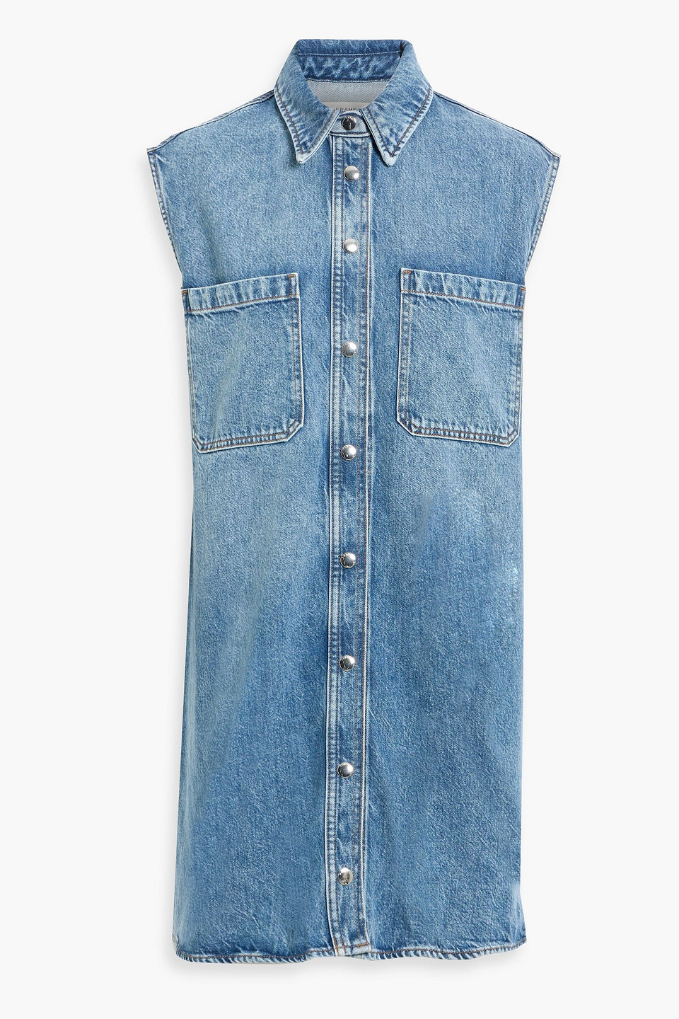 Frame The Sleeveless Denim Shirtdress In Blue