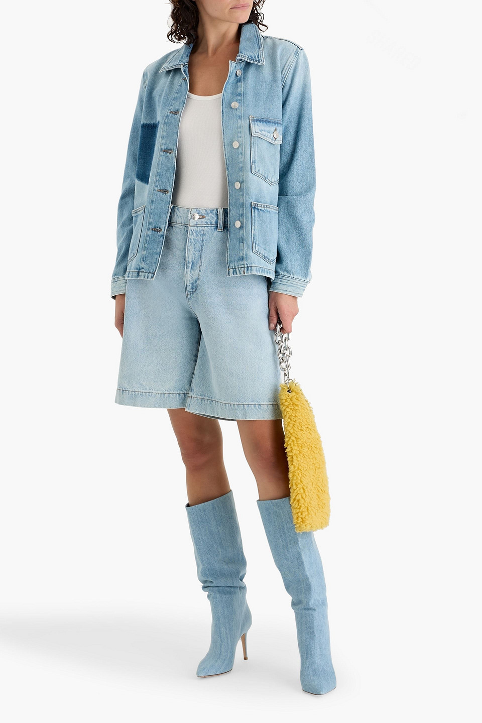 Frame The Trouser Denim Shorts In Blue