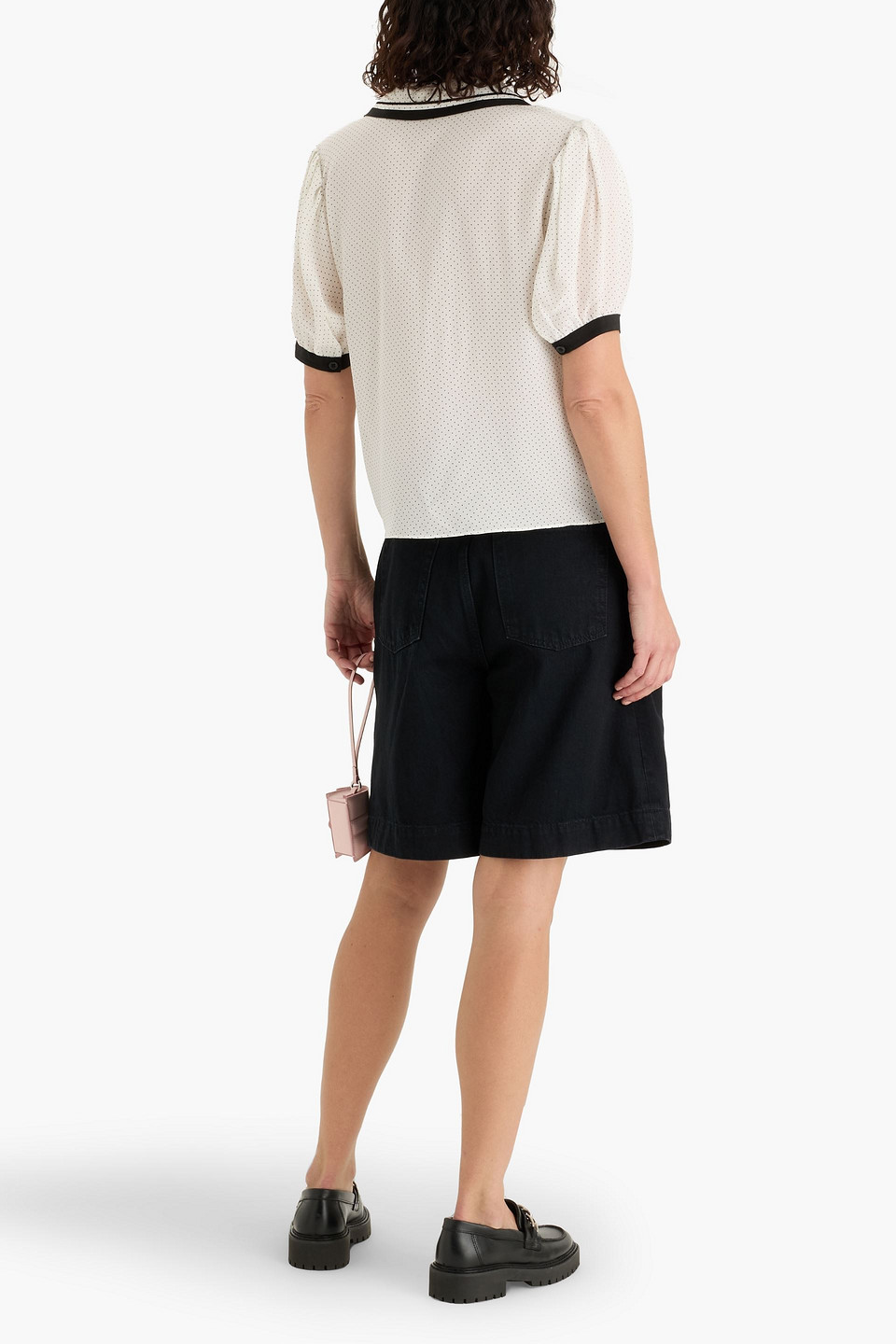 Frame The Sailor Cropped Polka-dot Silk-crepe Blouse In White