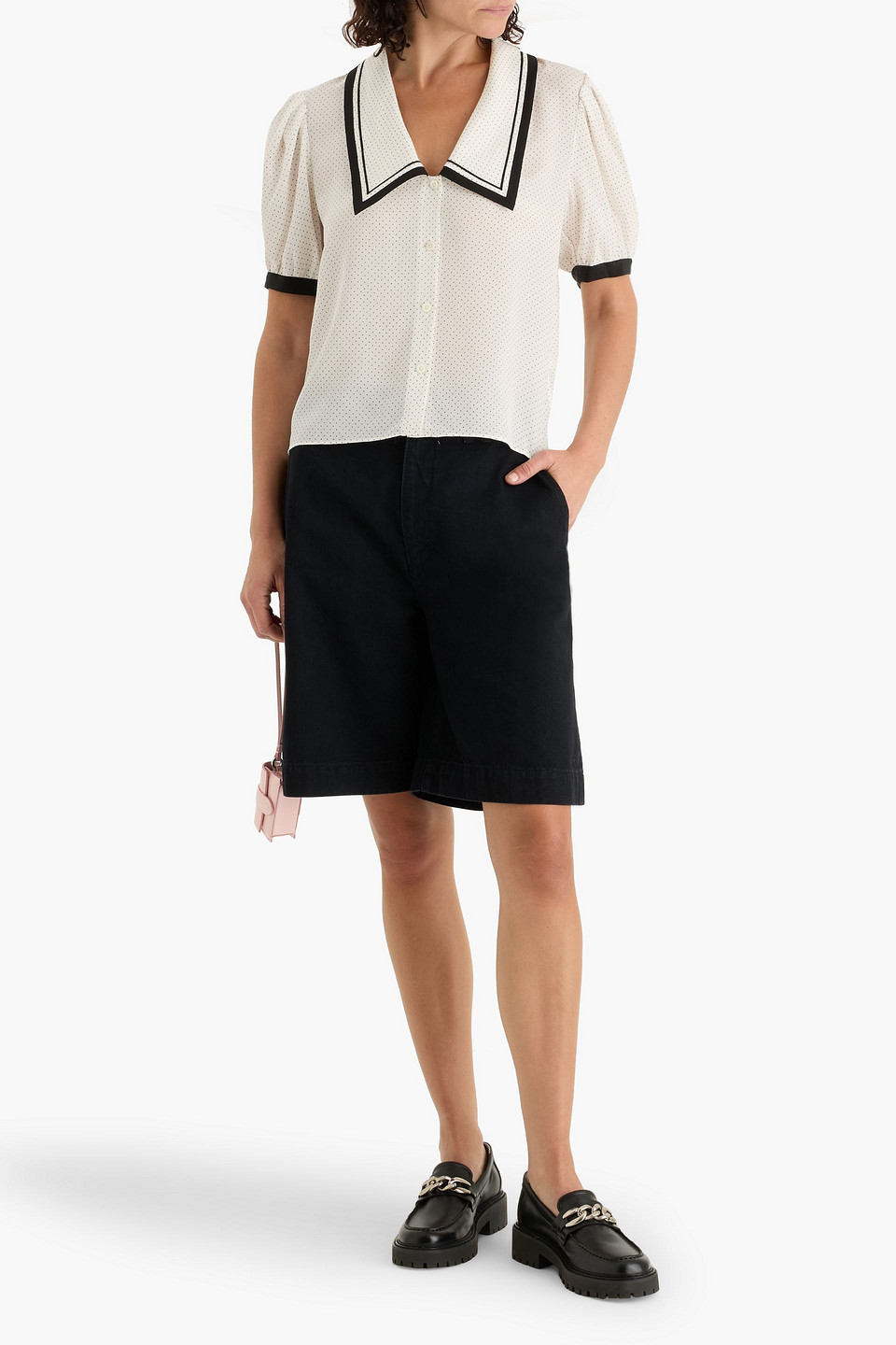 Frame The Sailor Cropped Polka-dot Silk-crepe Blouse In White