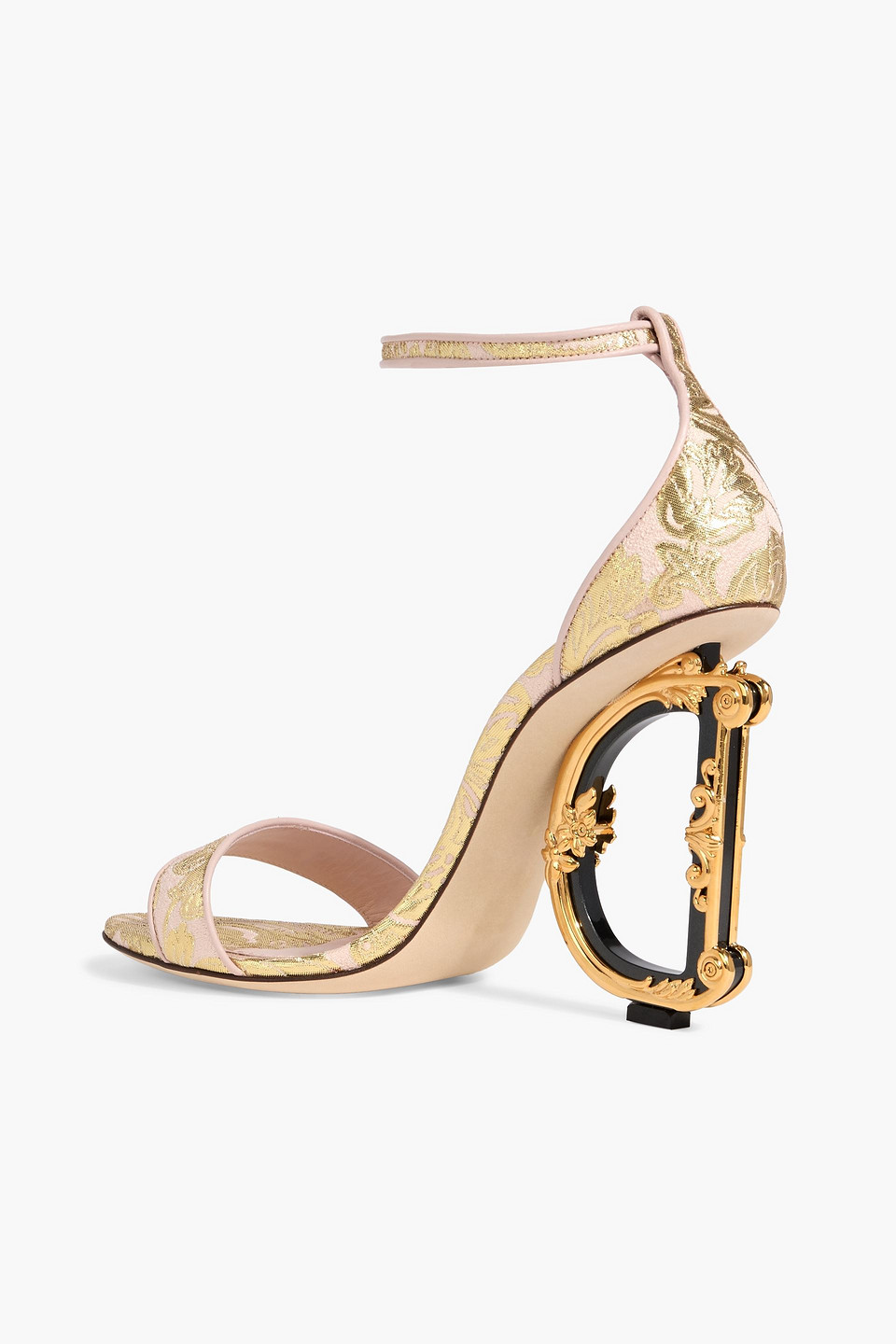 Dolce & Gabbana Baroque Dg Leather-trimmed Metallic Jacquard Sandals In Gold