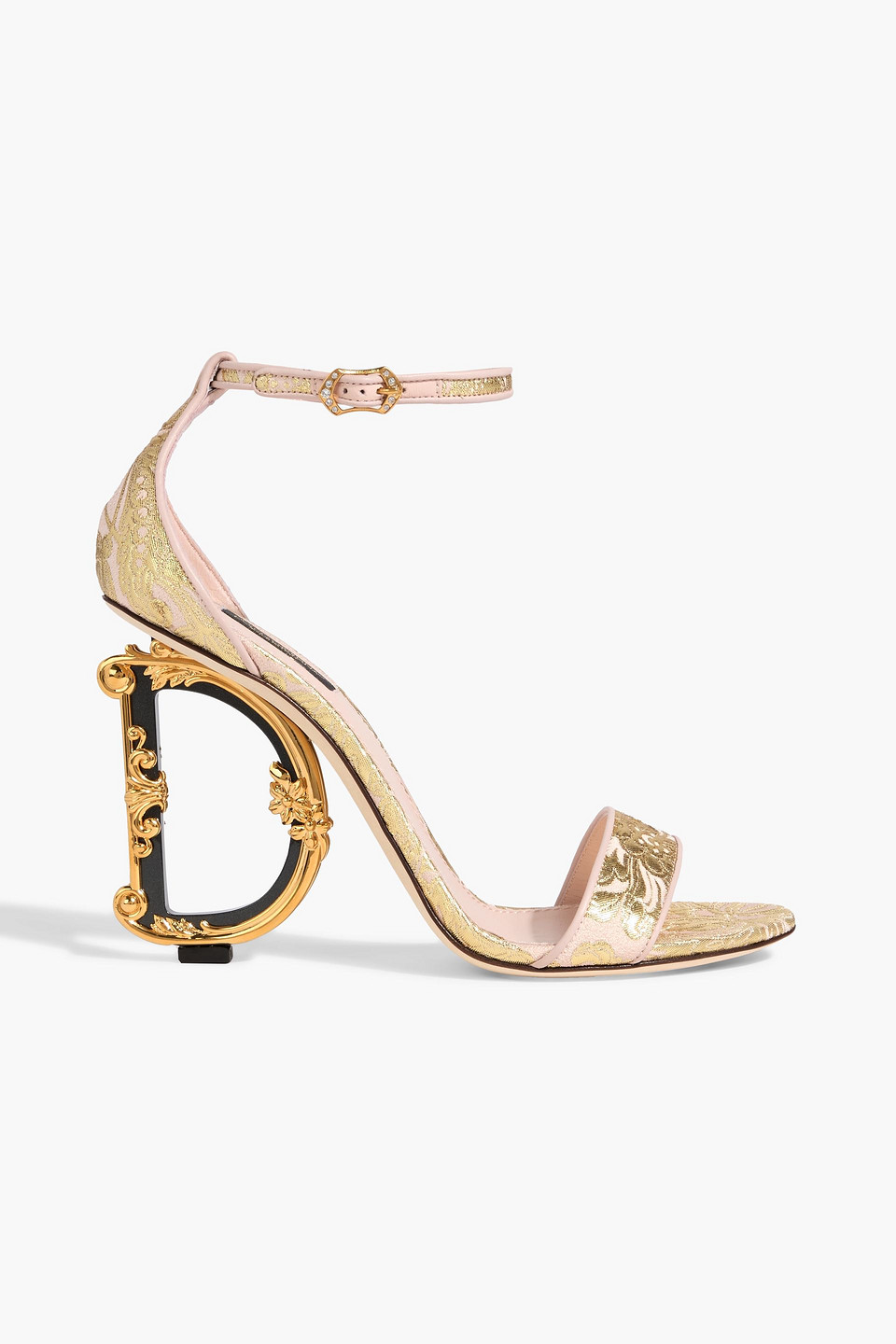 Dolce & Gabbana Baroque Dg Leather-trimmed Metallic Jacquard Sandals In Gold