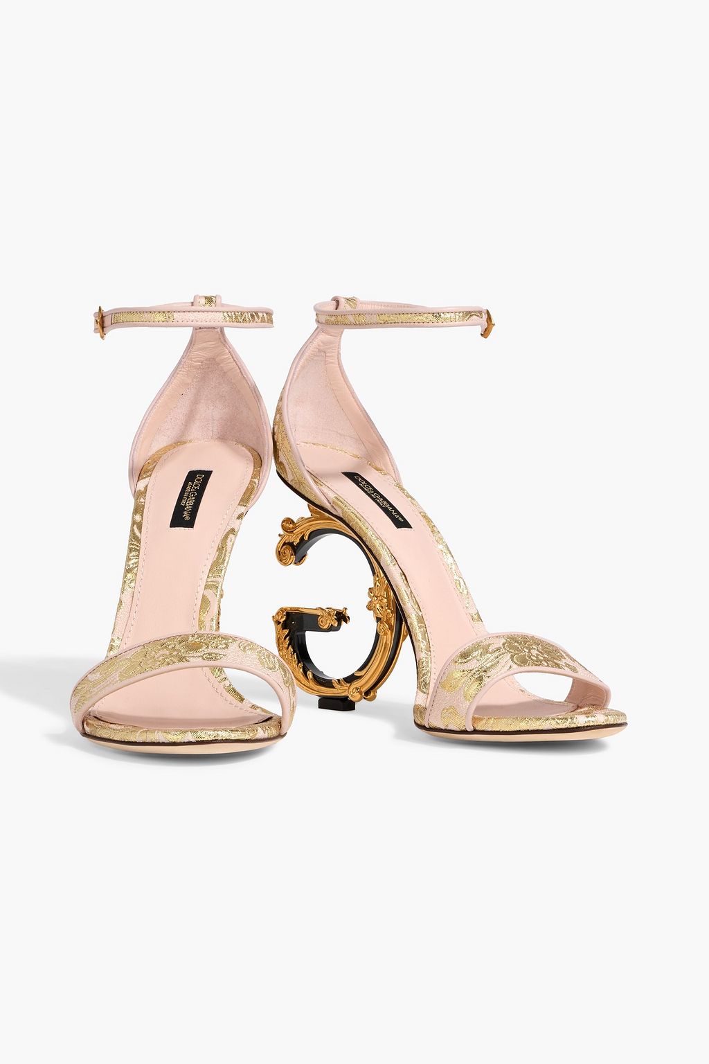 DOLCE&GABBANA Baroque DG leather-trimmed metallic jacquard sandals
