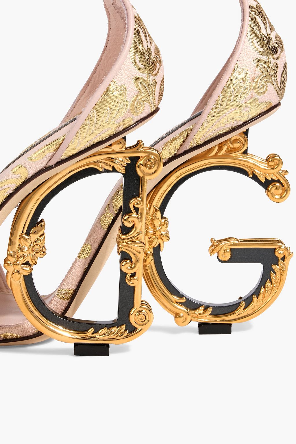 DOLCE&GABBANA Baroque DG leather-trimmed metallic jacquard sandals