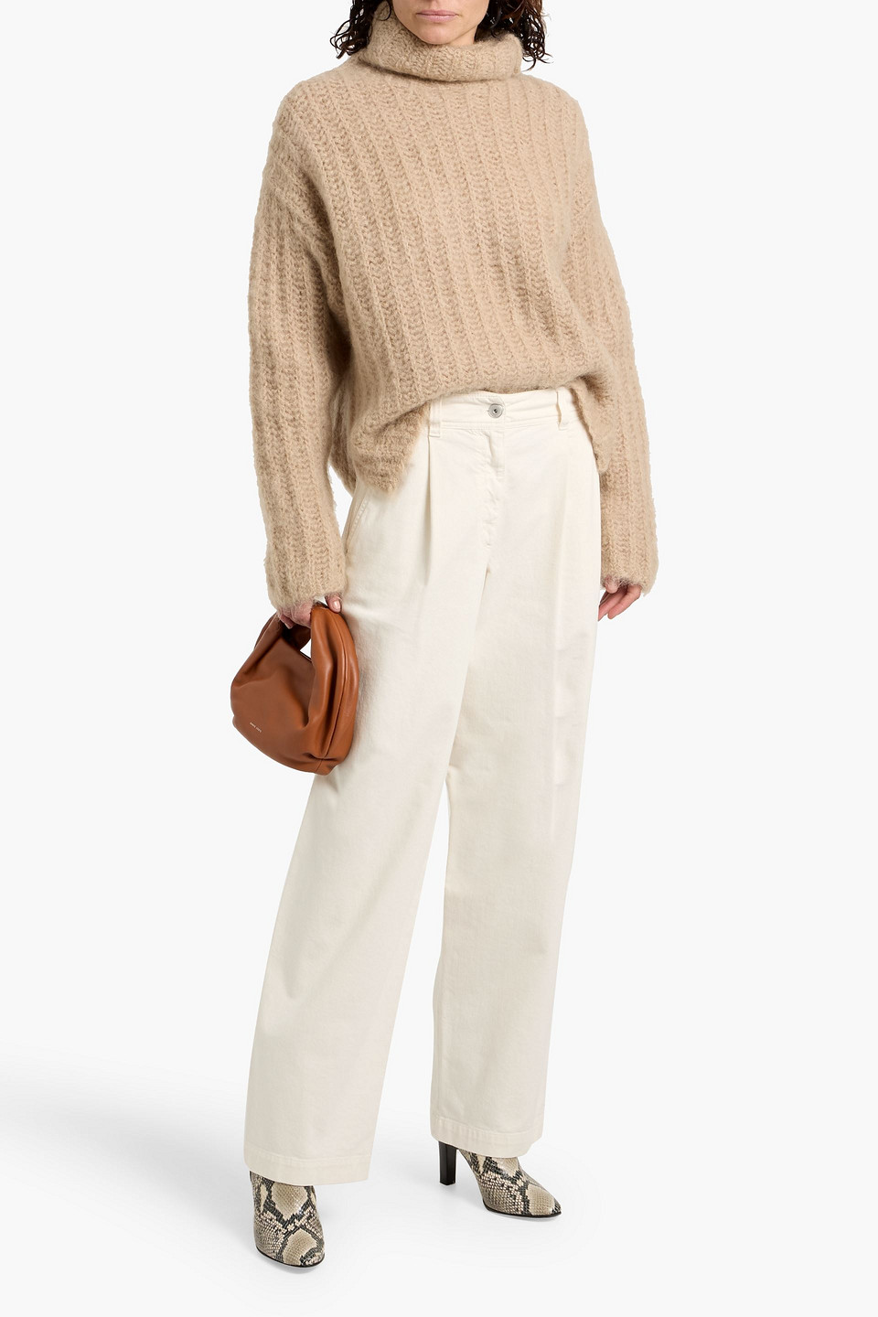 Brunello Cucinelli Pleated High-rise Tapered Jeans In Neutral