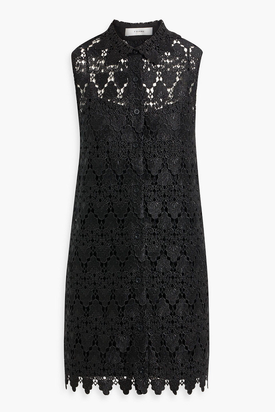 Frame The Deco Crocheted Lace Mini Dress In Black