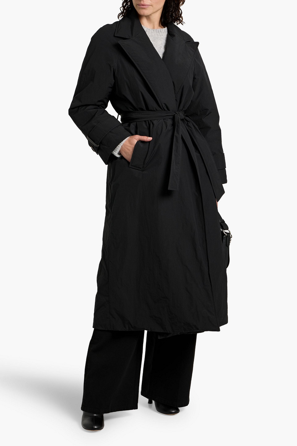 Brunello Cucinelli Belted Padded Crinkled-shell Trench Coat In Black