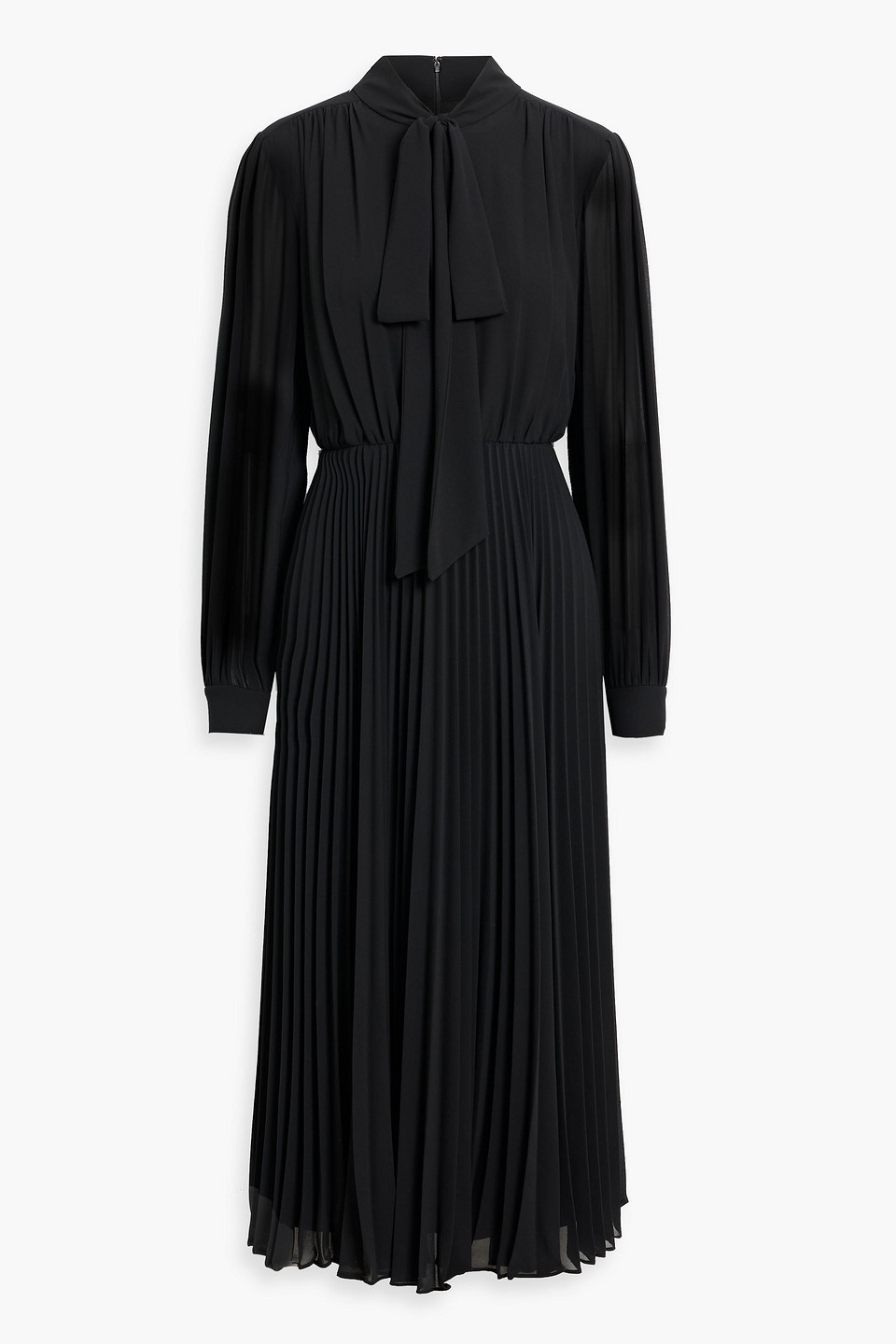 Mikael Aghal Pussy-bow Pleated Chiffon Midi Dress In Black