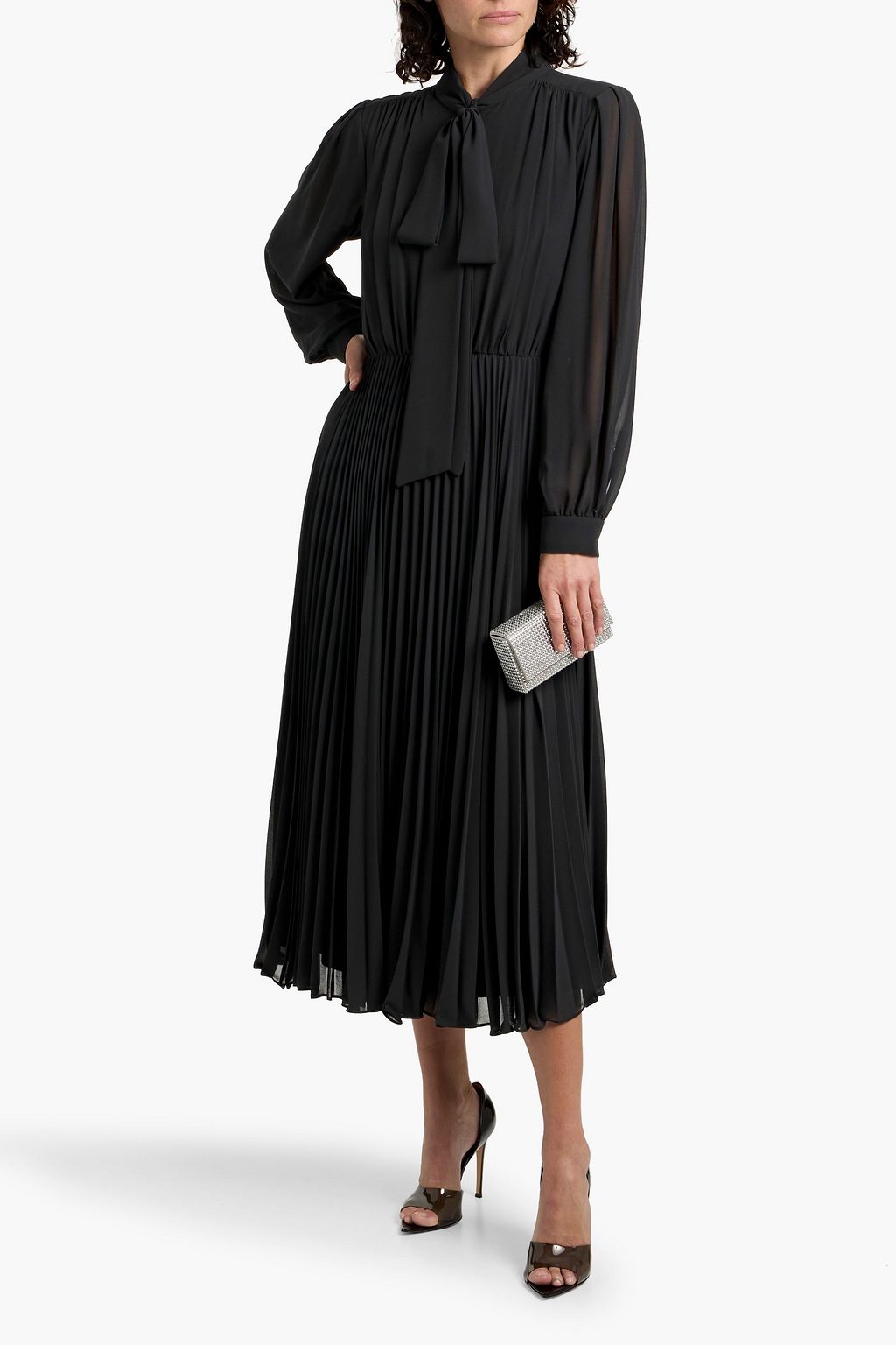 MIKAEL AGHAL Pussy-bow pleated chiffon midi dress