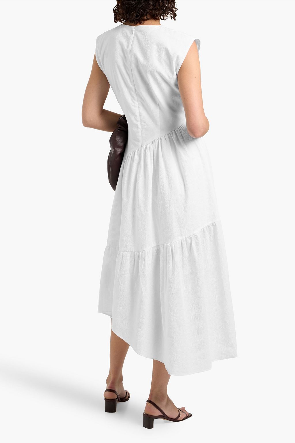 FRAME Gathered cotton-seersucker midi dress