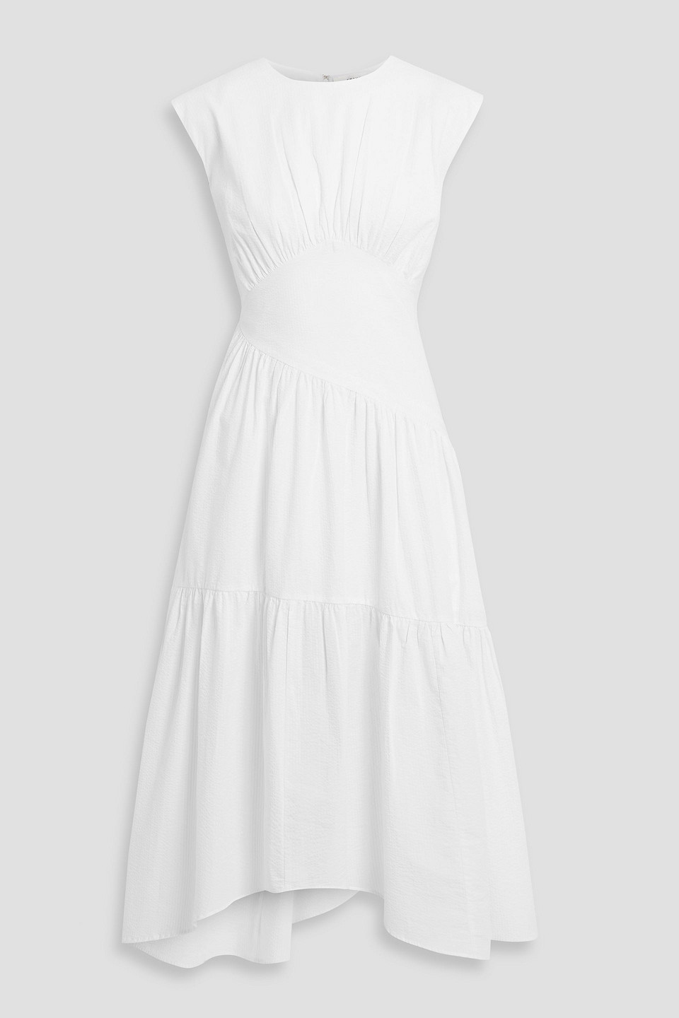 Frame Gathered Cotton-seersucker Midi Dress In White