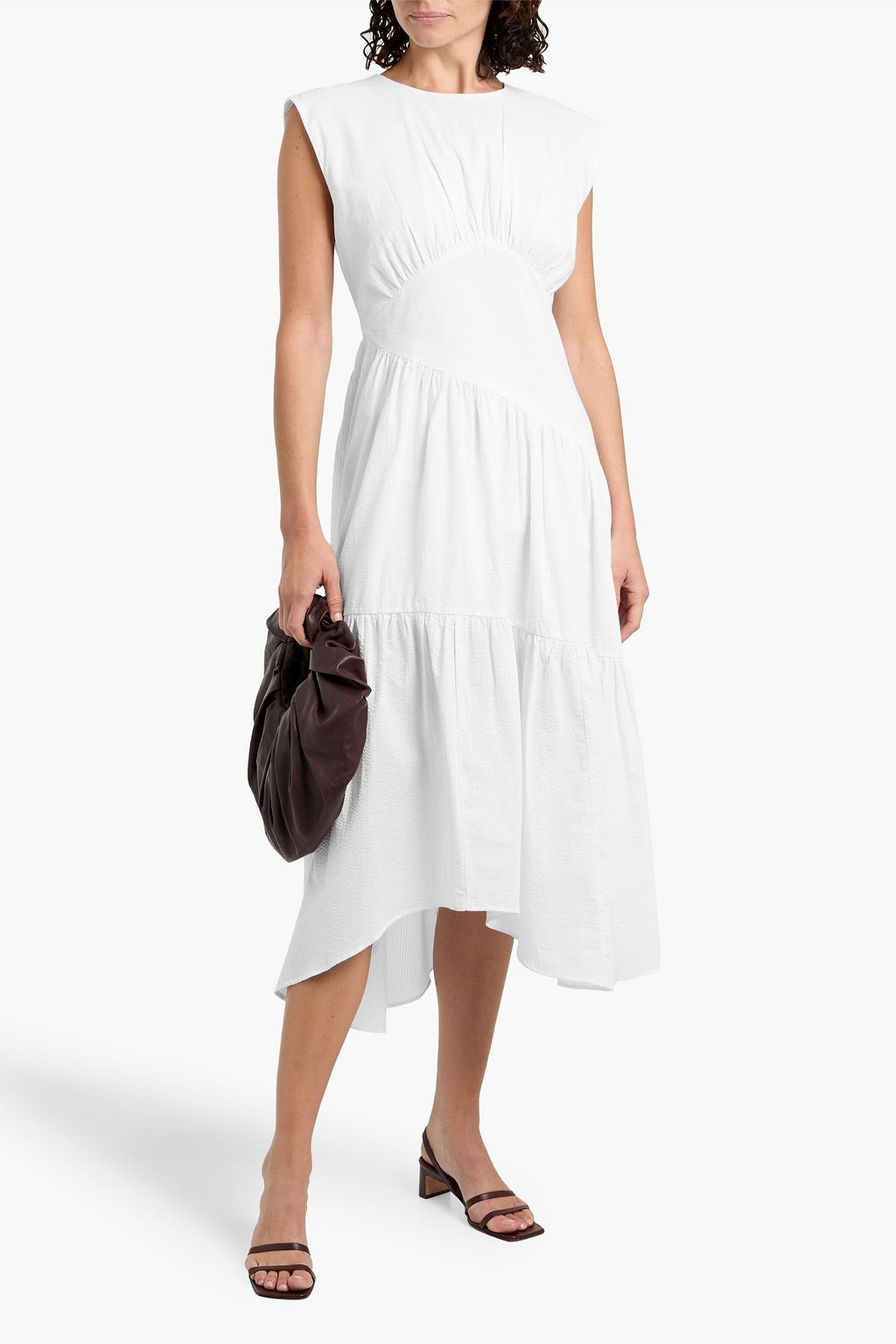 FRAME Gathered cotton-seersucker midi dress