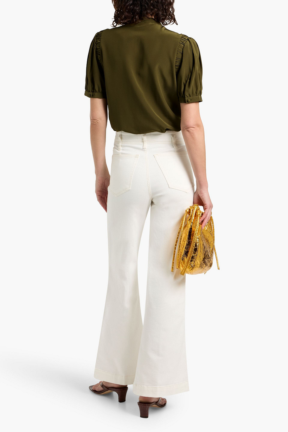 Frame Silk Crepe De Chine Top In Brown