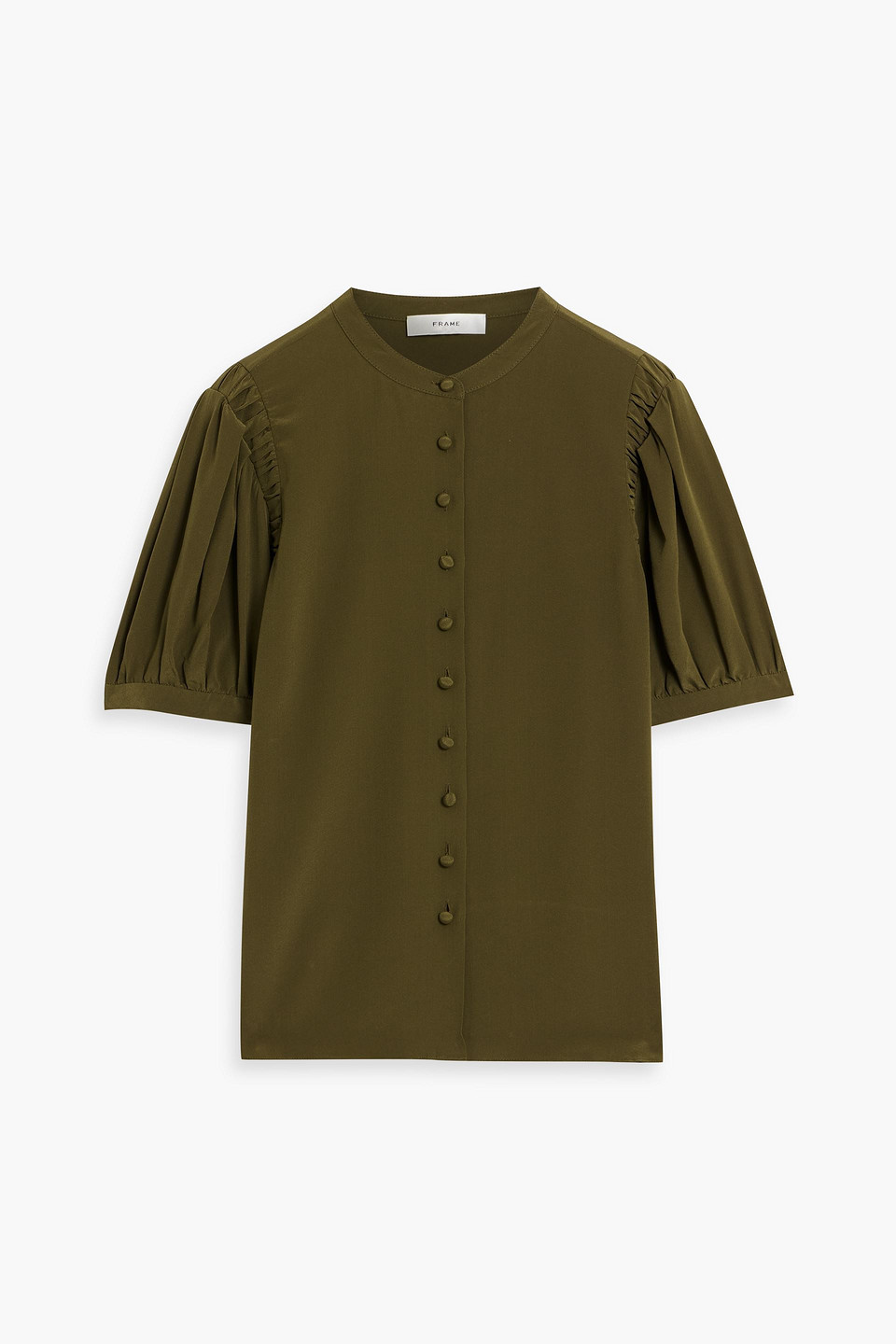 Frame Silk Crepe De Chine Top In Brown