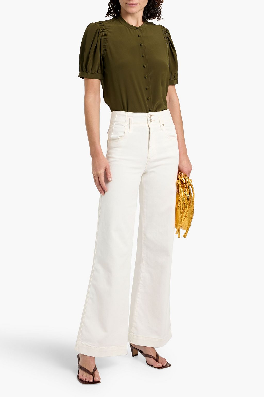 FRAME Gathered silk crepe de chine top