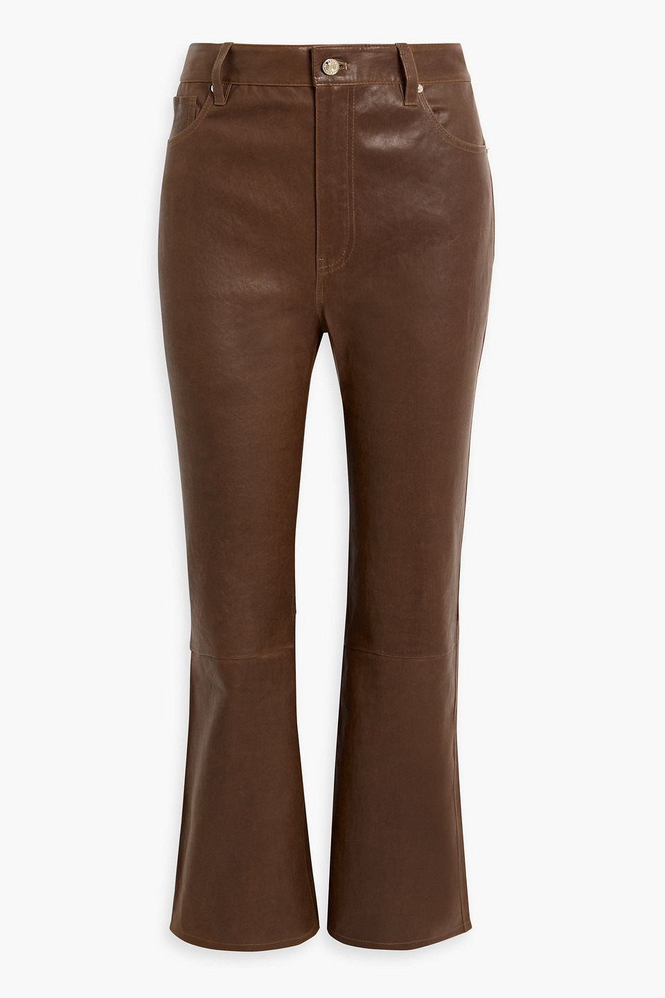 Frame The Reboot Crop Leather Bootcut Pants In Brown