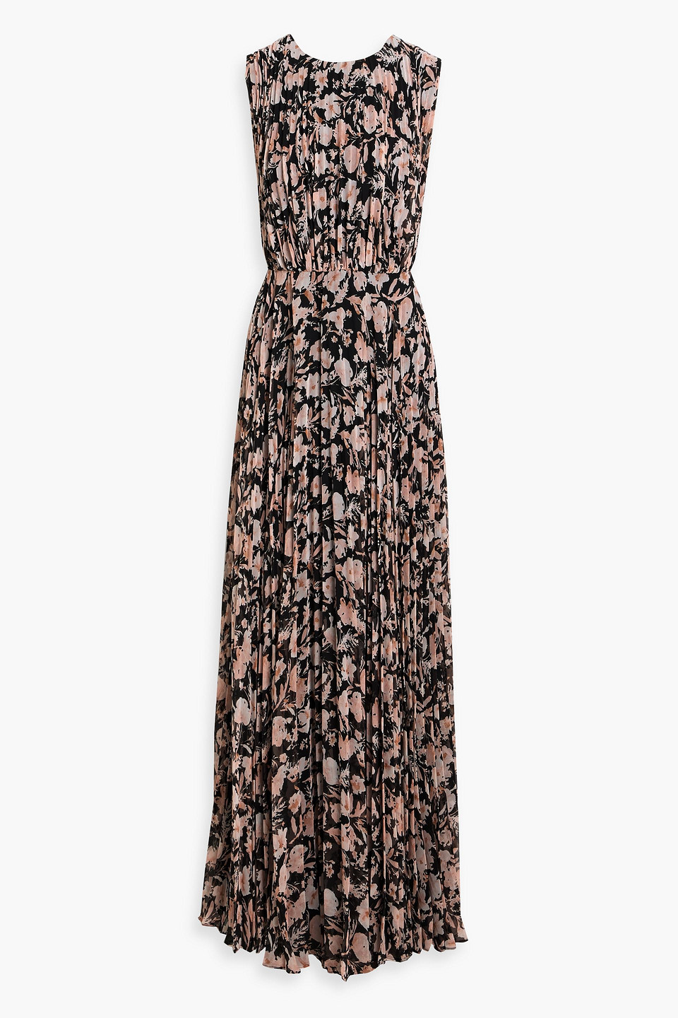 Mikael Aghal Pleated Floral-print Chiffon Maxi Dress In Multi