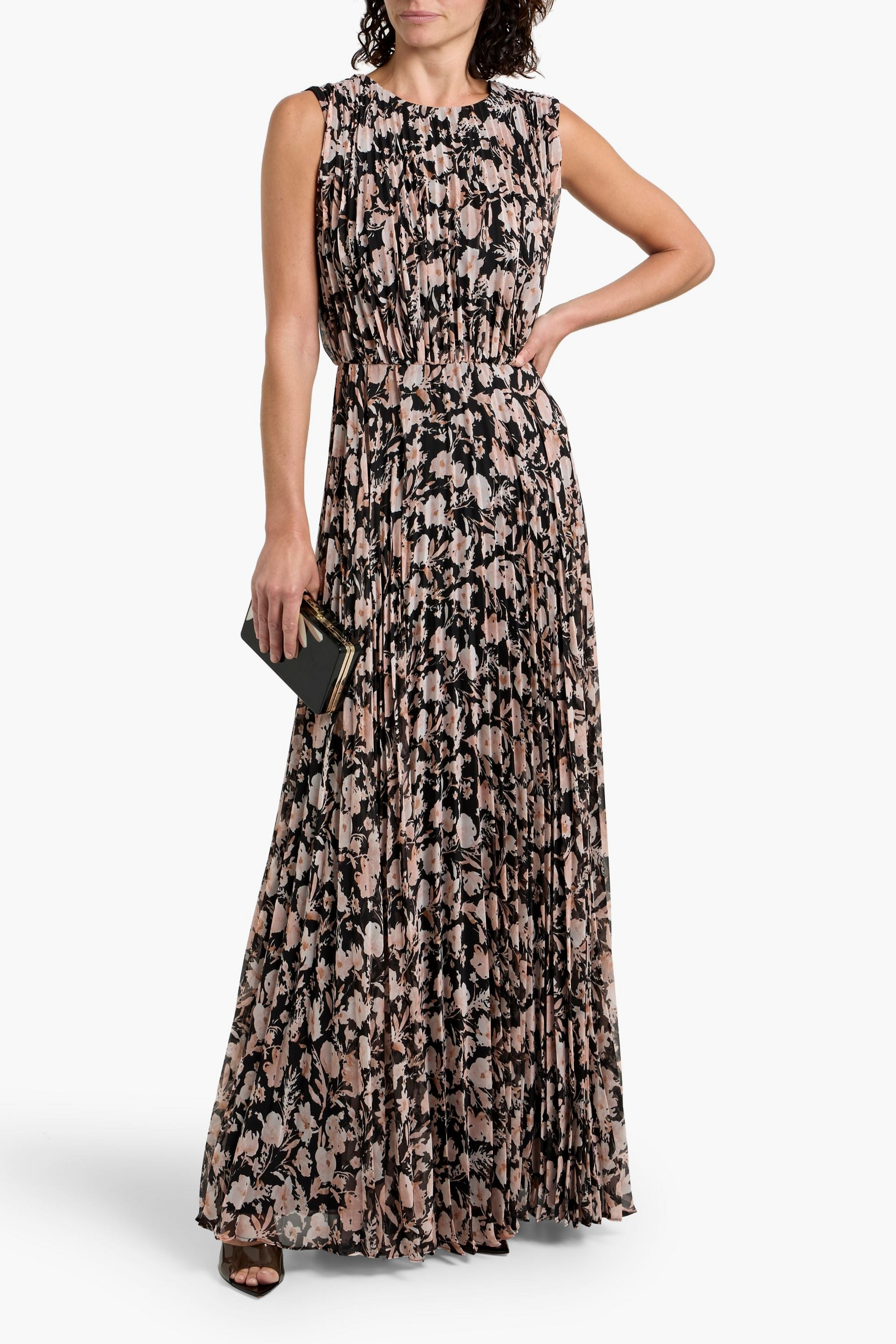MIKAEL AGHAL Pleated floral-print chiffon maxi dress