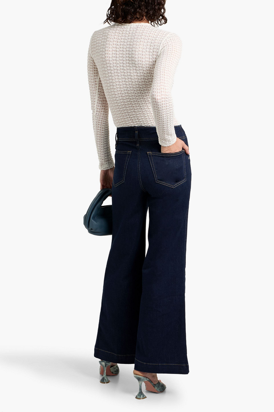 Frame The Popcorn Textured Stretch Cotton-blend Mesh Top In White