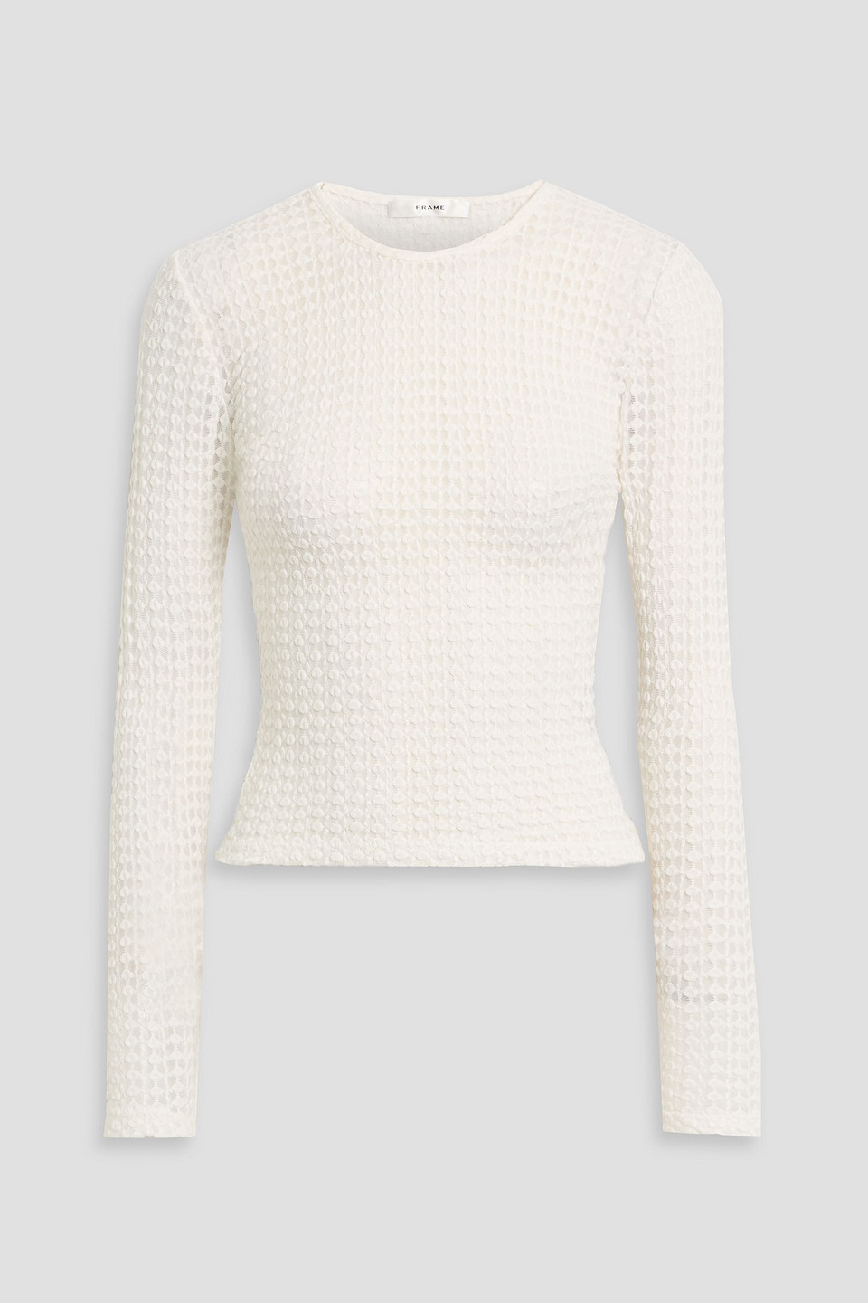 Frame The Popcorn Textured Stretch Cotton-blend Mesh Top In White