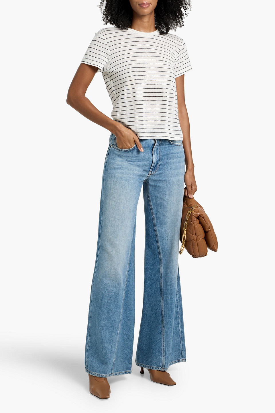 Frame The Baby Striped Linen-jersey T-shirt In White