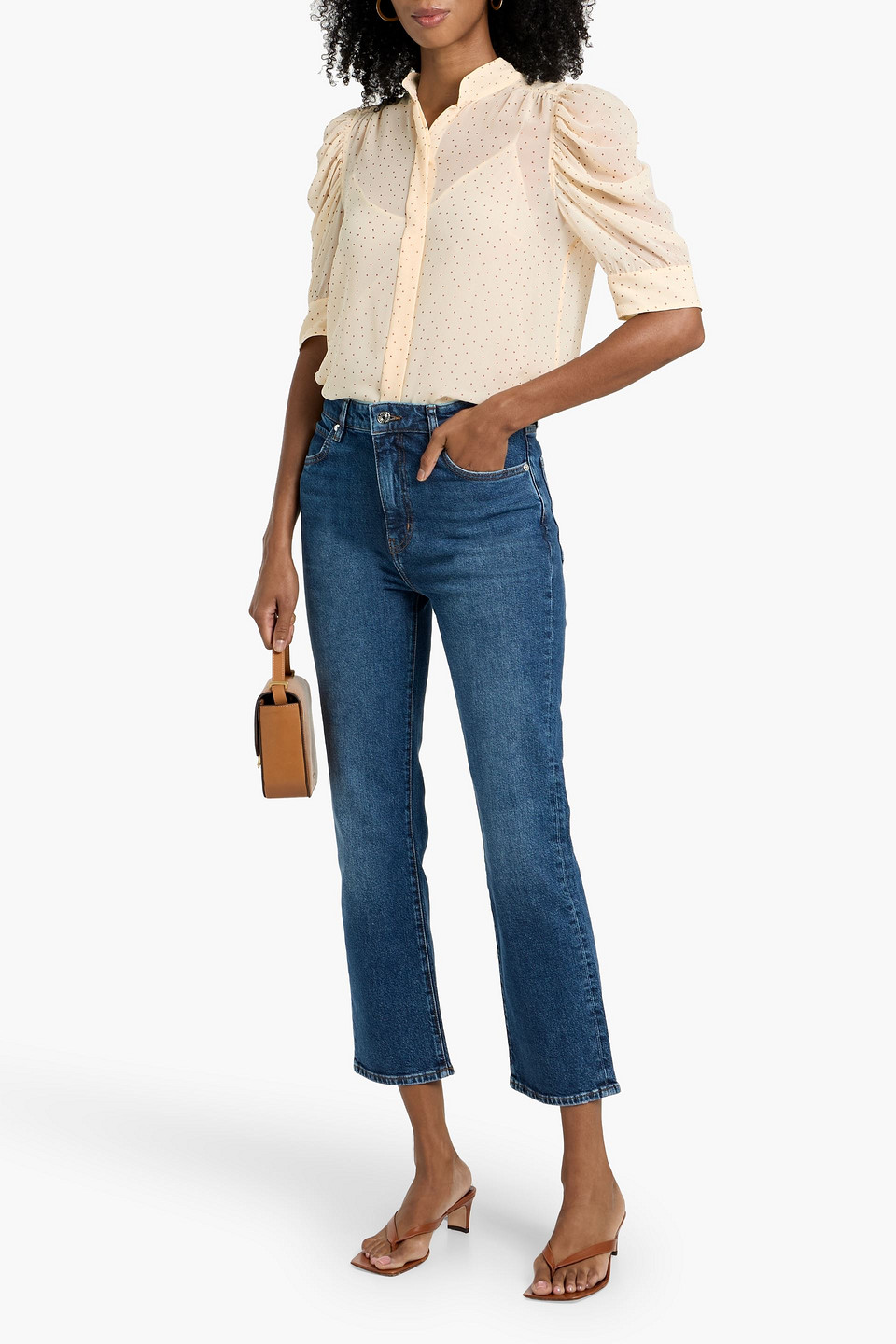 Frame The Gillian Polka-dot Silk-chiffon Top In Neutral