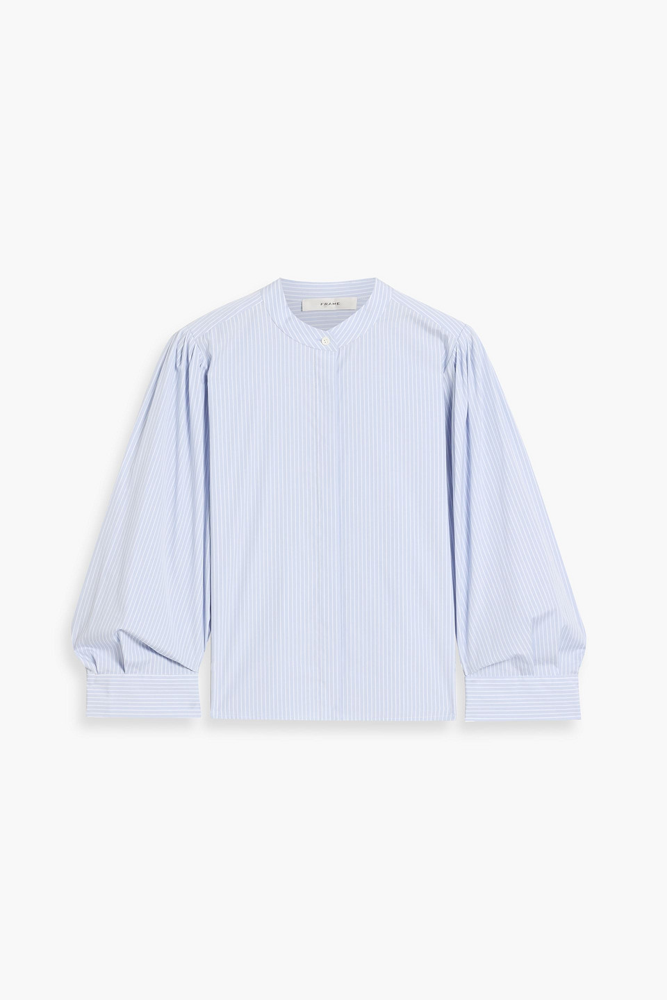 Frame The Modern Puff Striped Cotton-poplin Top In Blue