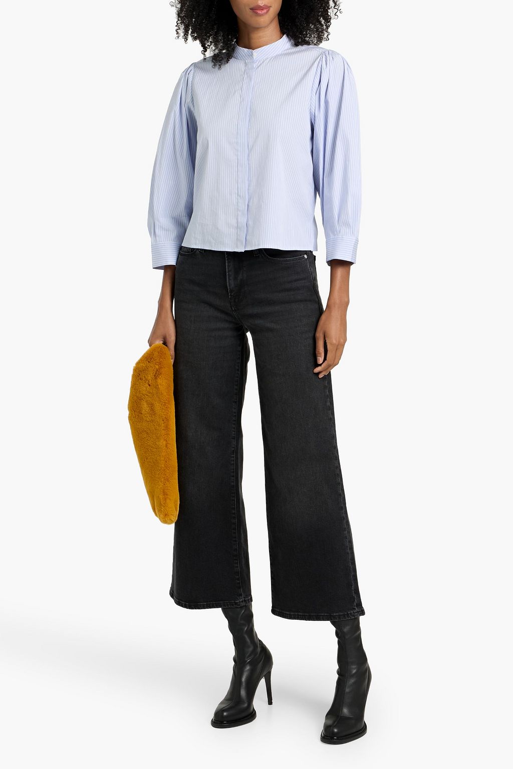 FRAME The Modern Puff striped cotton-poplin top