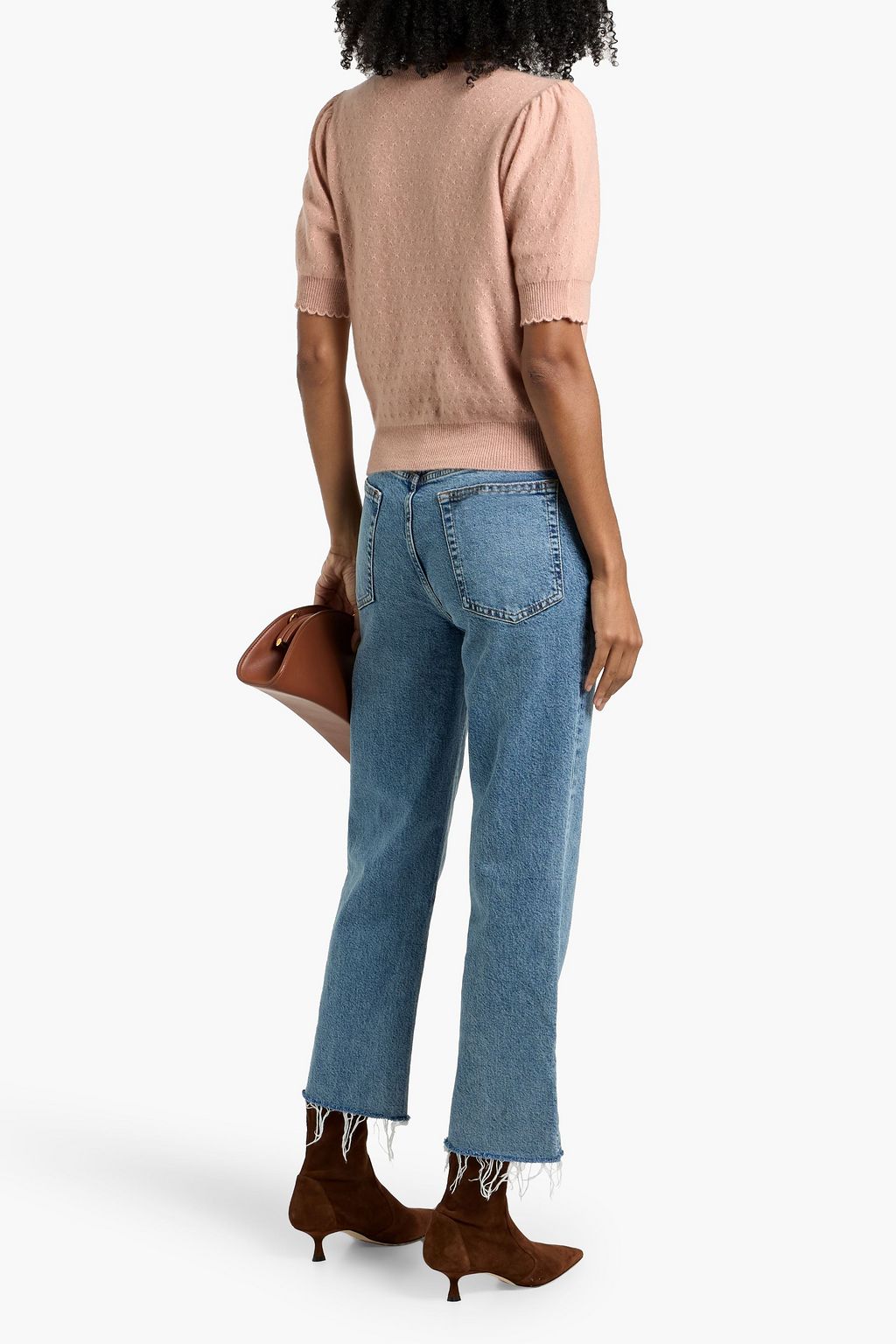 FRAME Pointelle-knit cashmere cardigan