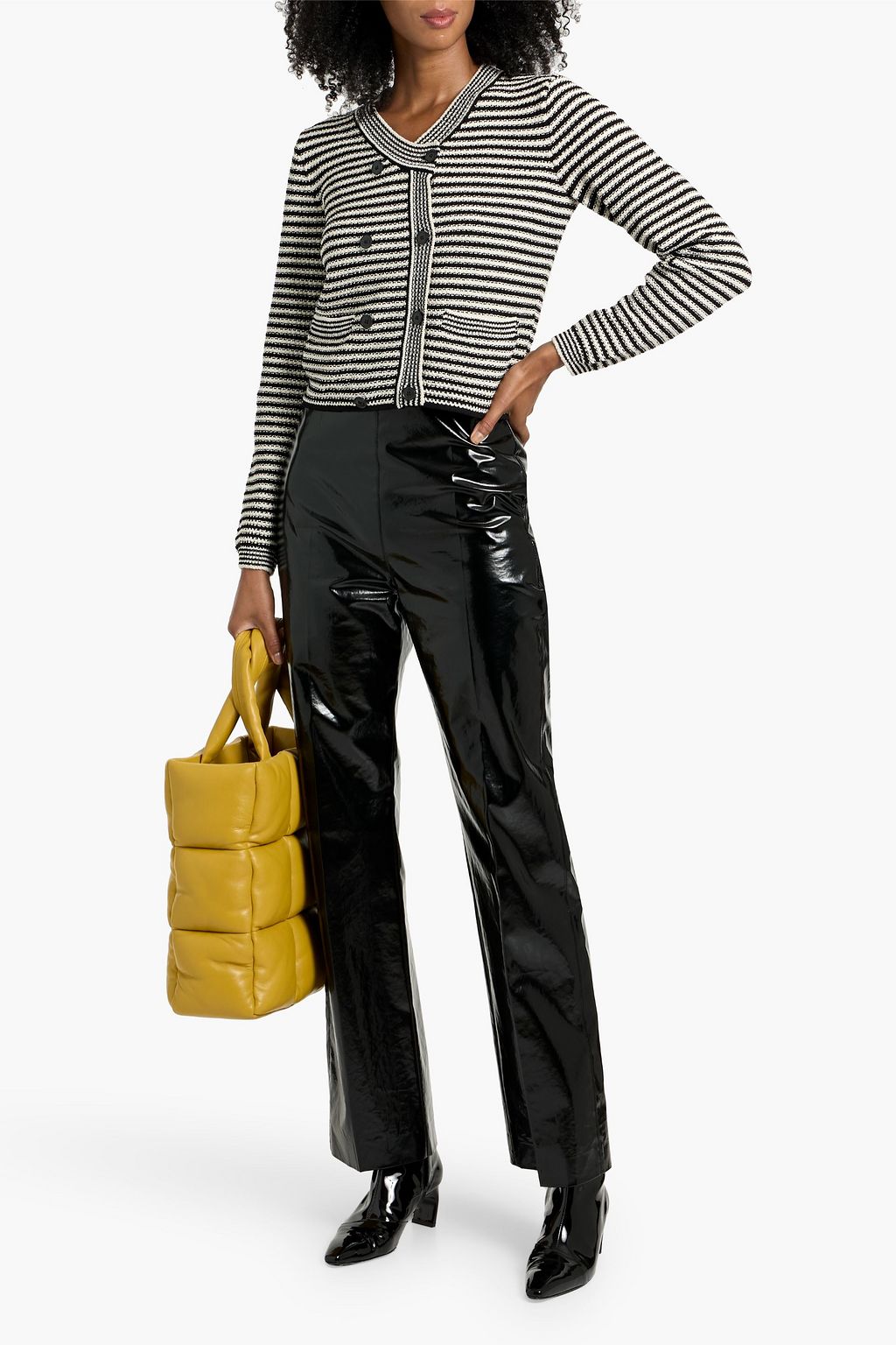FRAME The Court striped cotton-blend cardigan