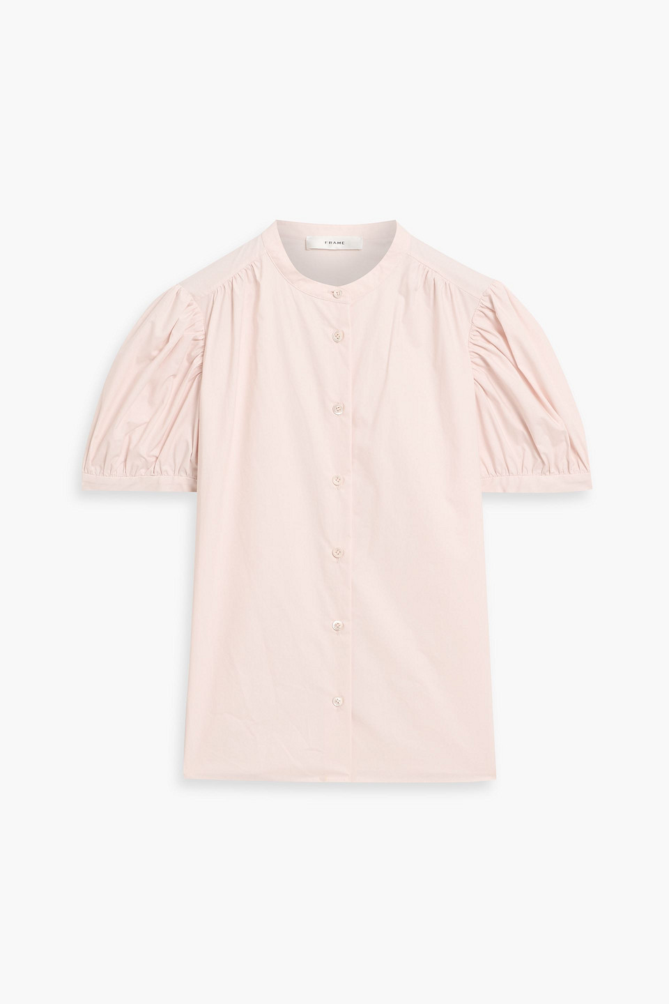 Frame The Gathered Cotton-poplin Top In Pink